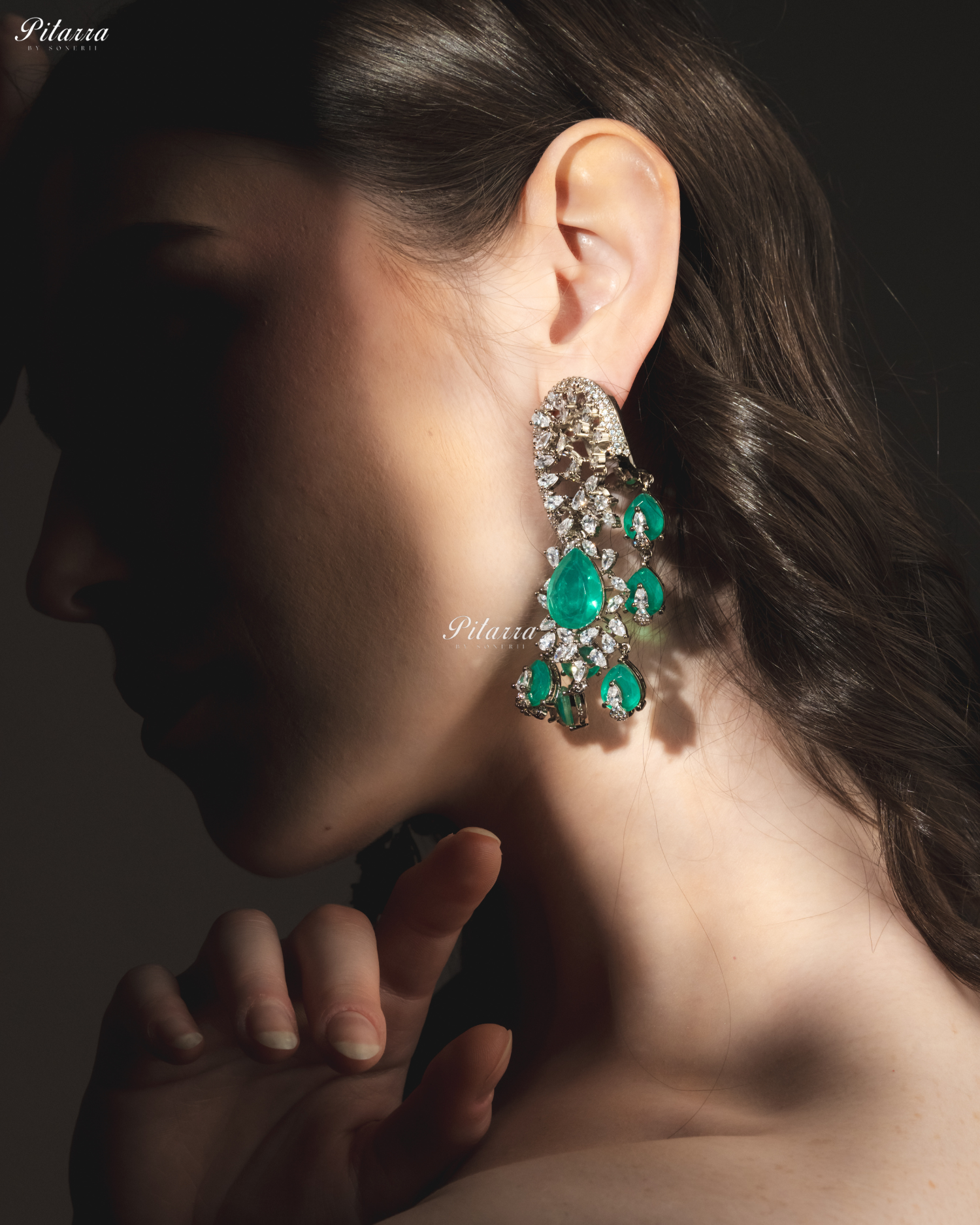 Mint color Silver Polish CZ Crystal Dangler Earrings