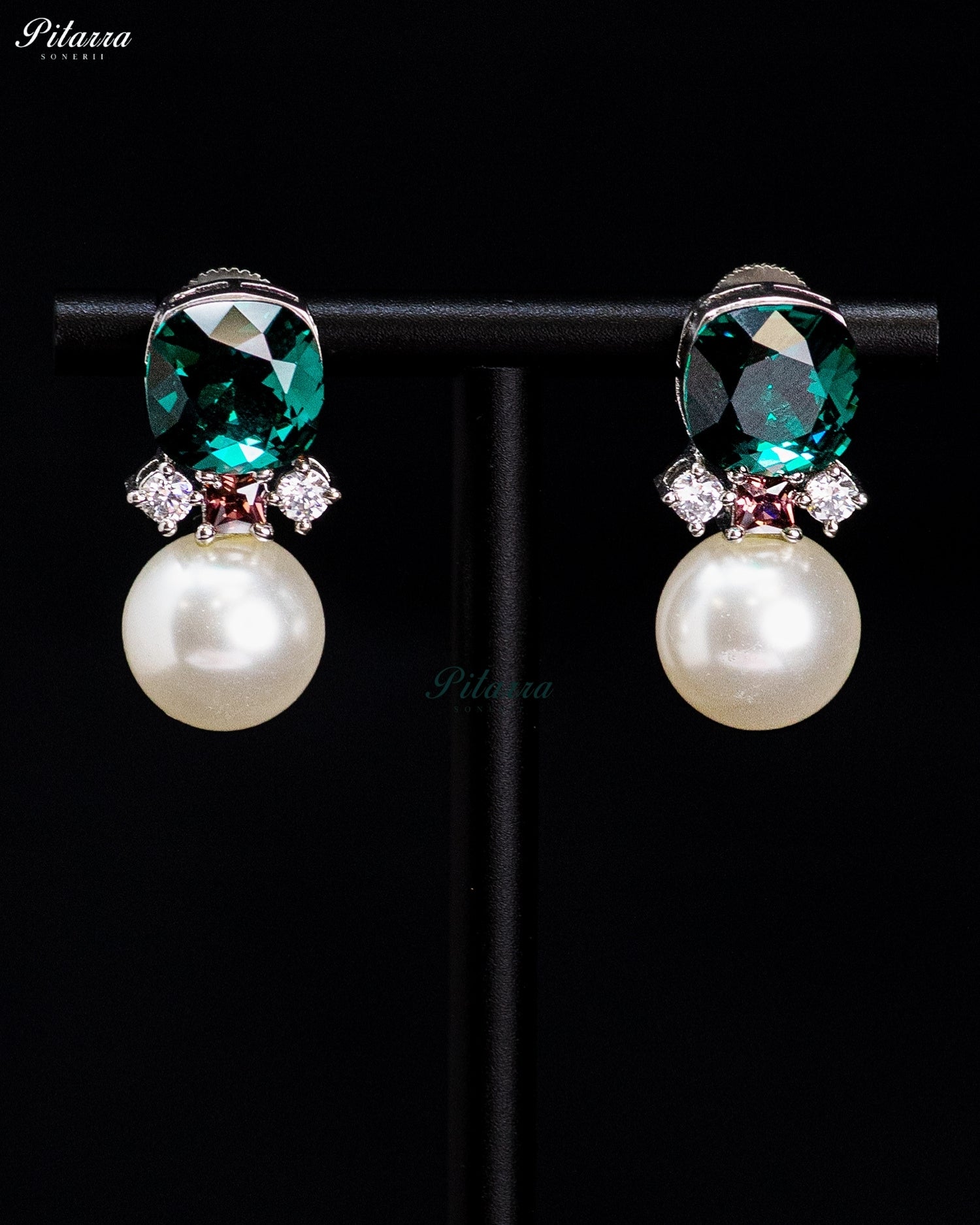 Emerald Pearl Radiance Crystal Earrings