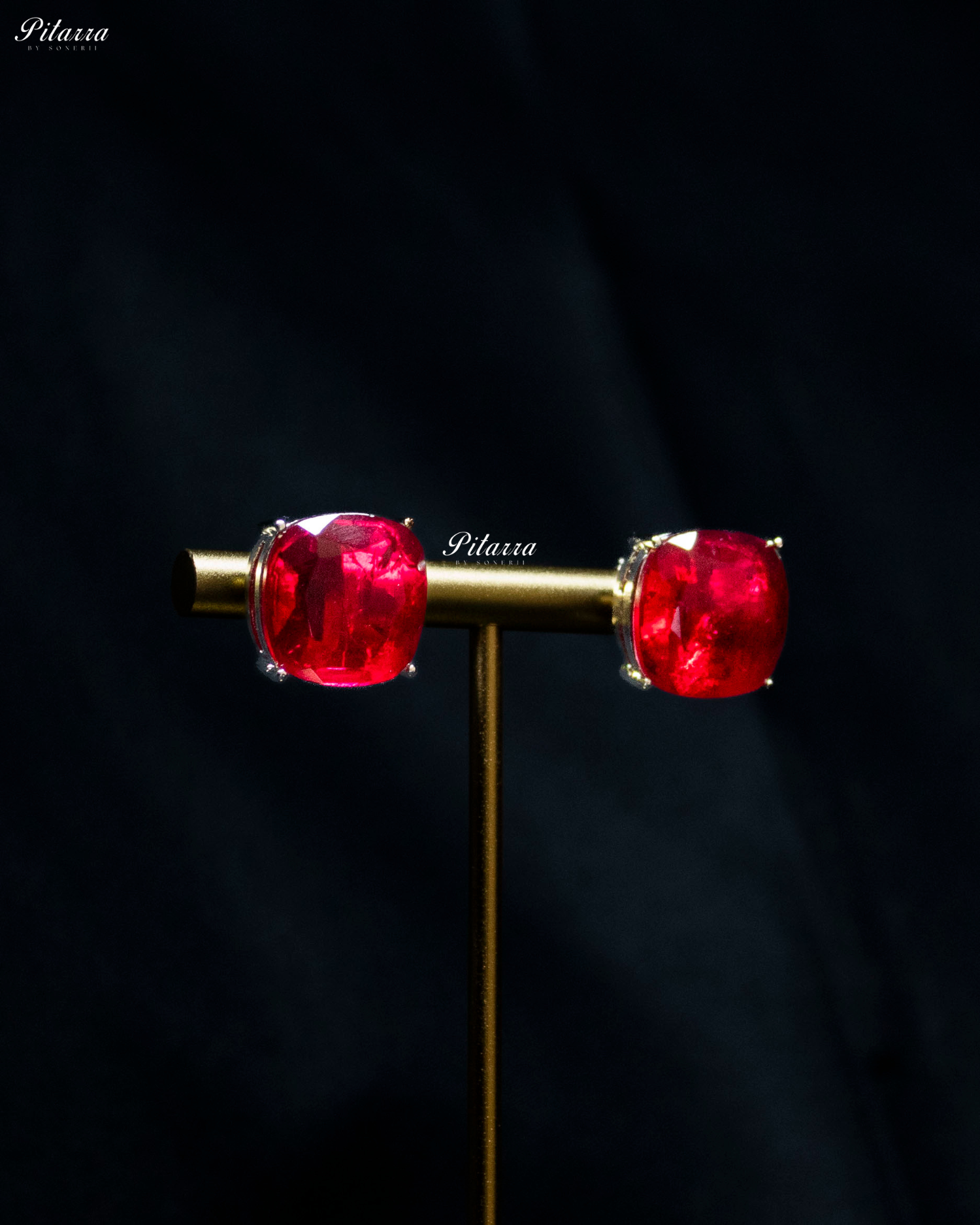 Ruby Square Stone Premium Crystal Necklace Set