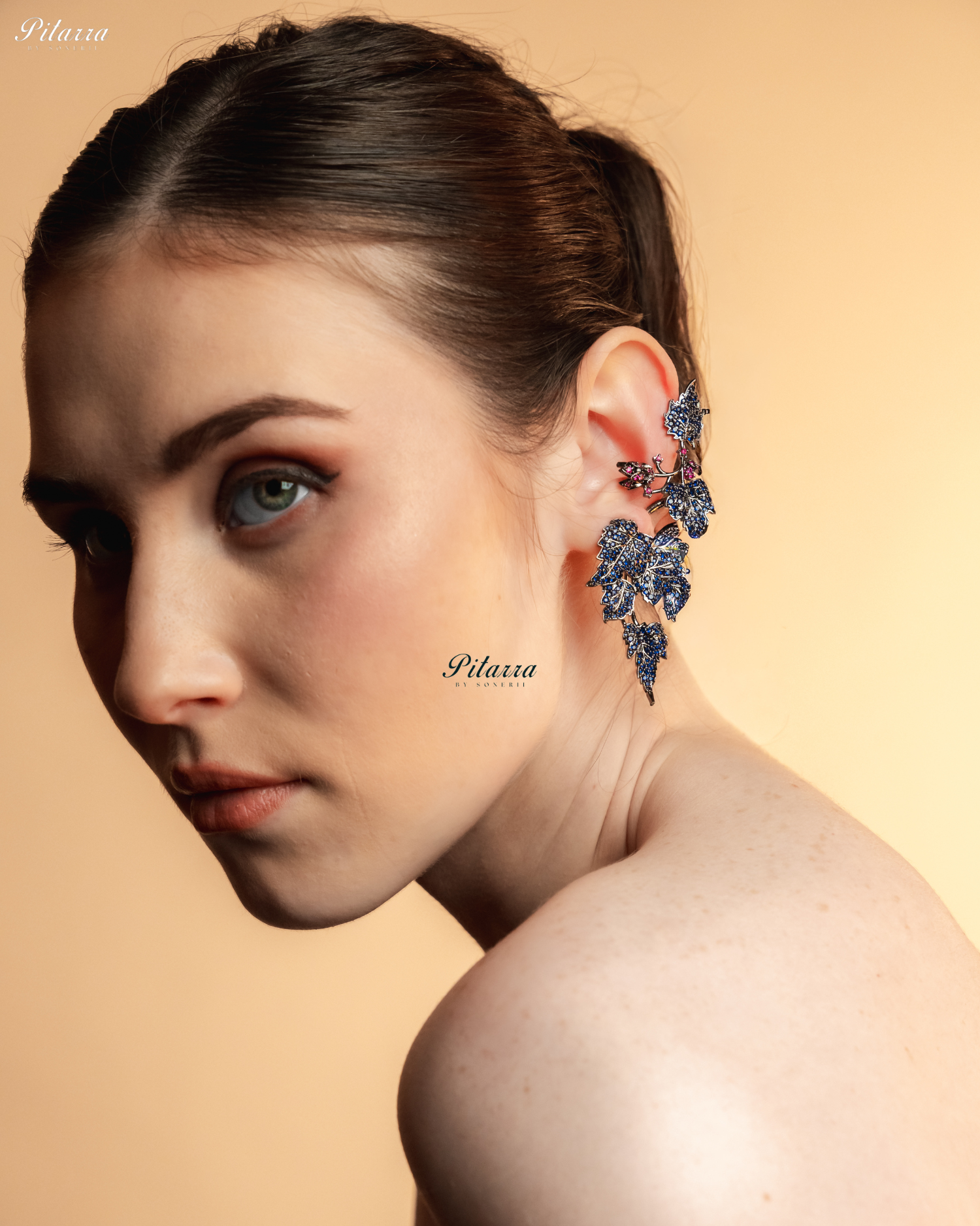 Blue Unique Leaf Shaped Crystal Earrings