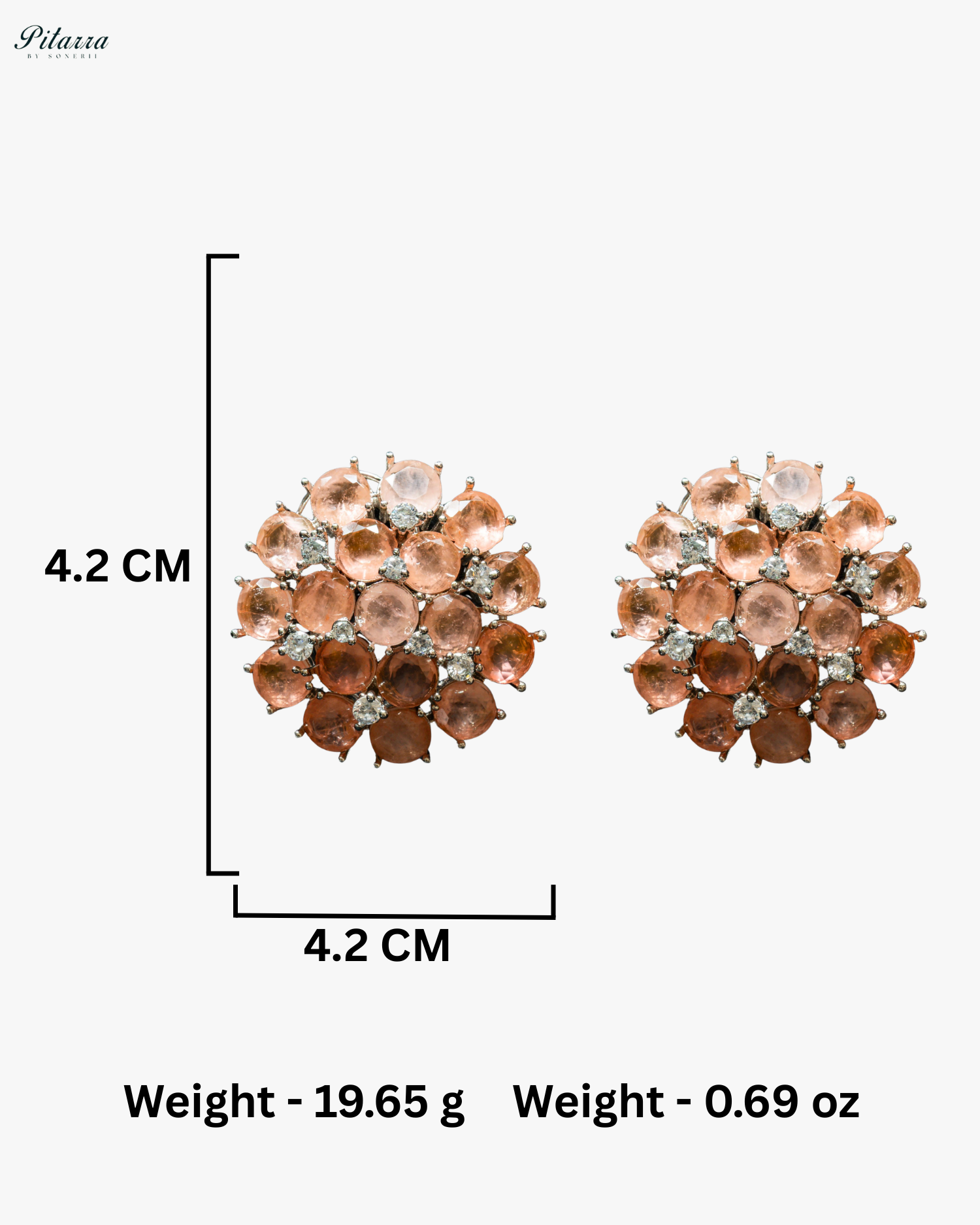 Peach Stone Silver Crystal Stud Earrings
