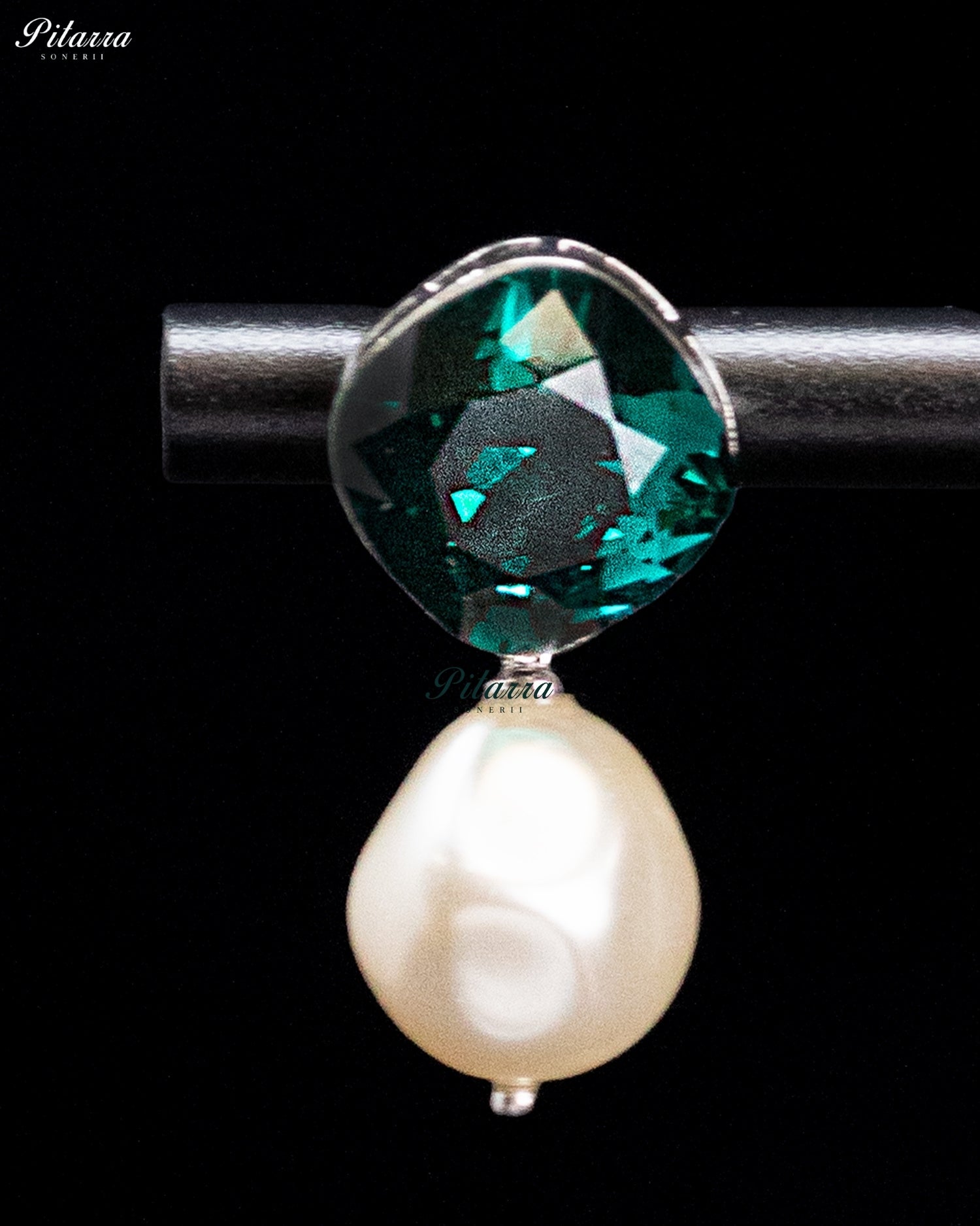 Emerald Green Crystal Pearl Drop Earrings