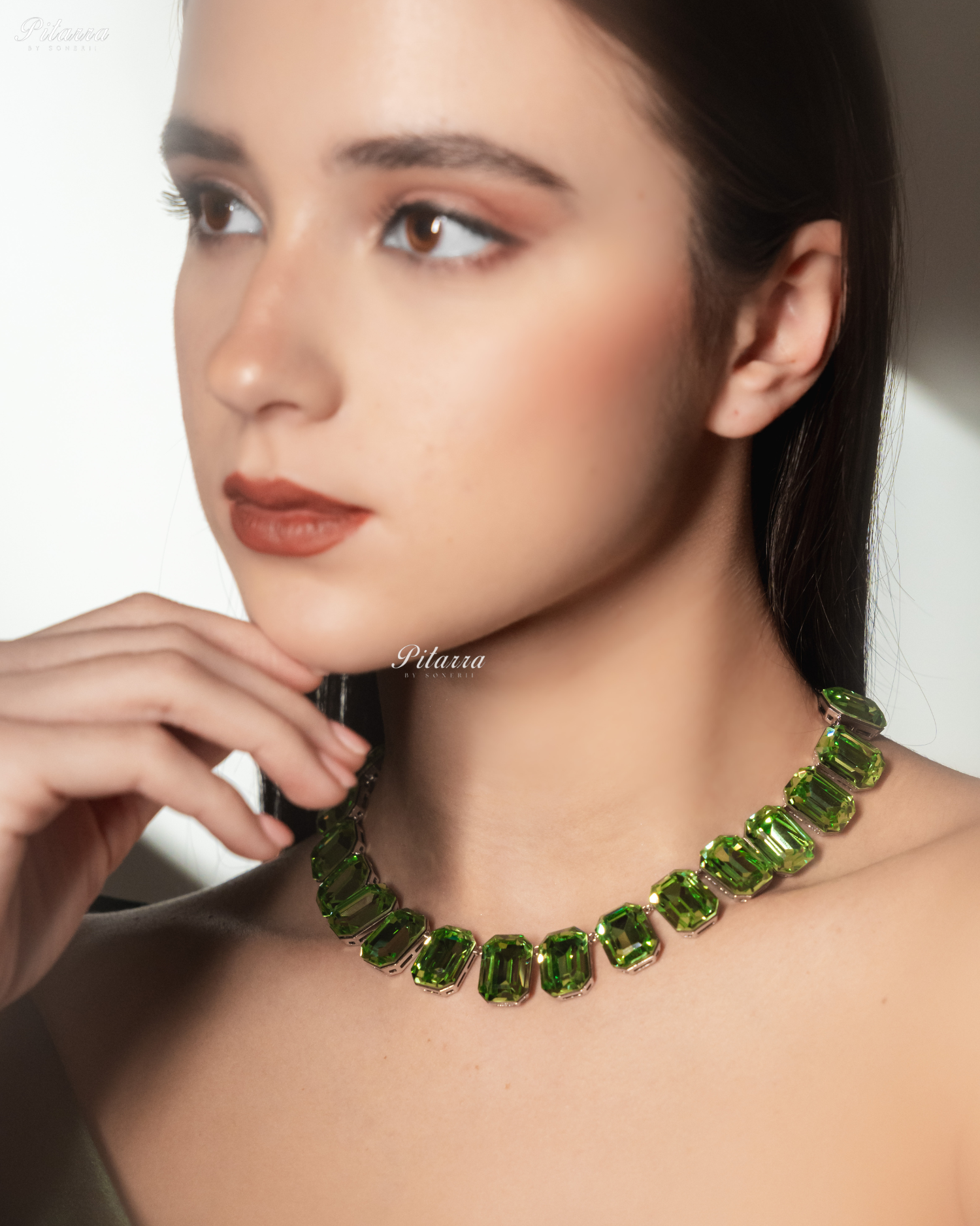 Octagon Cut Green Oversized Crystal Statement Necklace