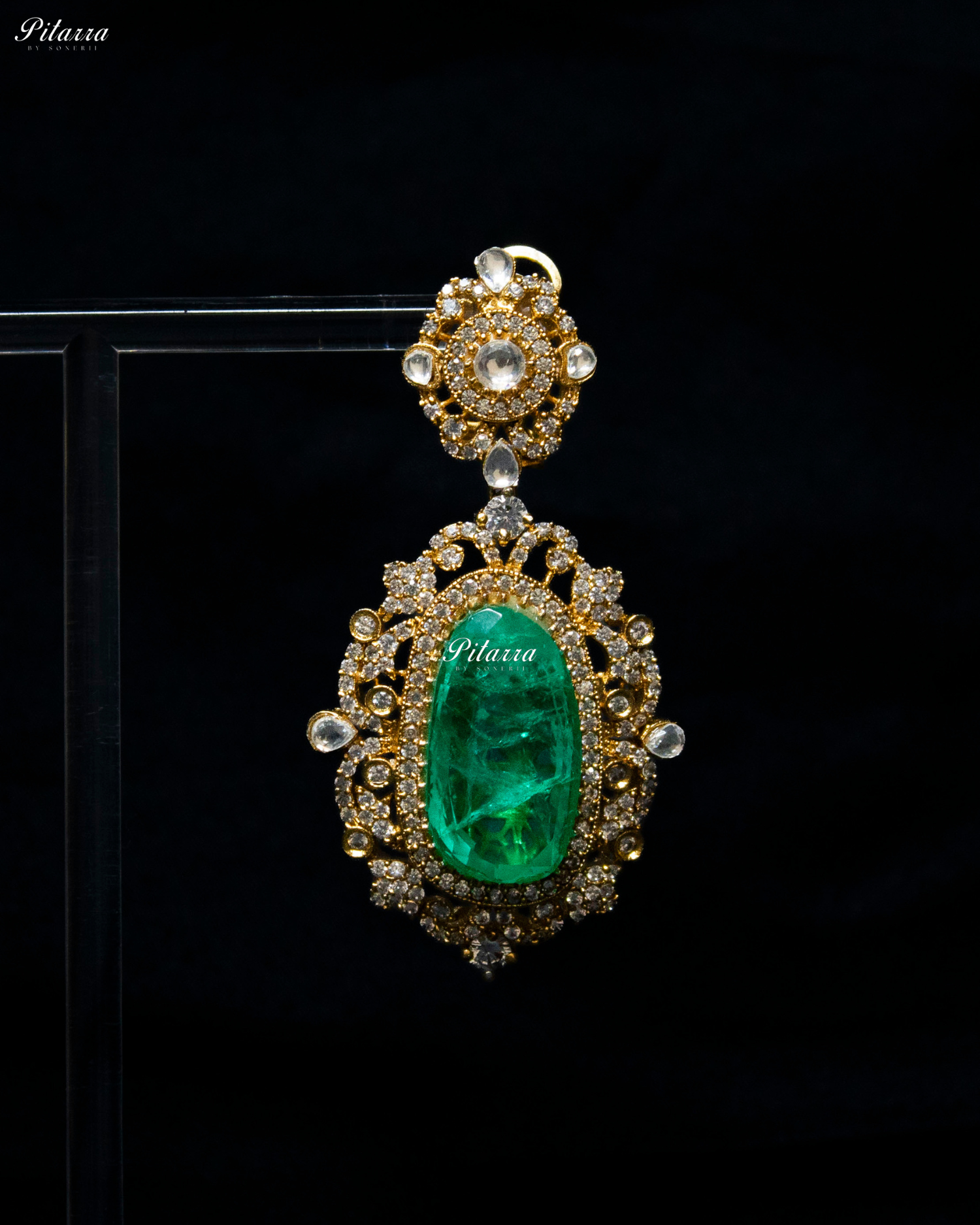 Emerald Stone Bird Victorian Polki Necklace Set