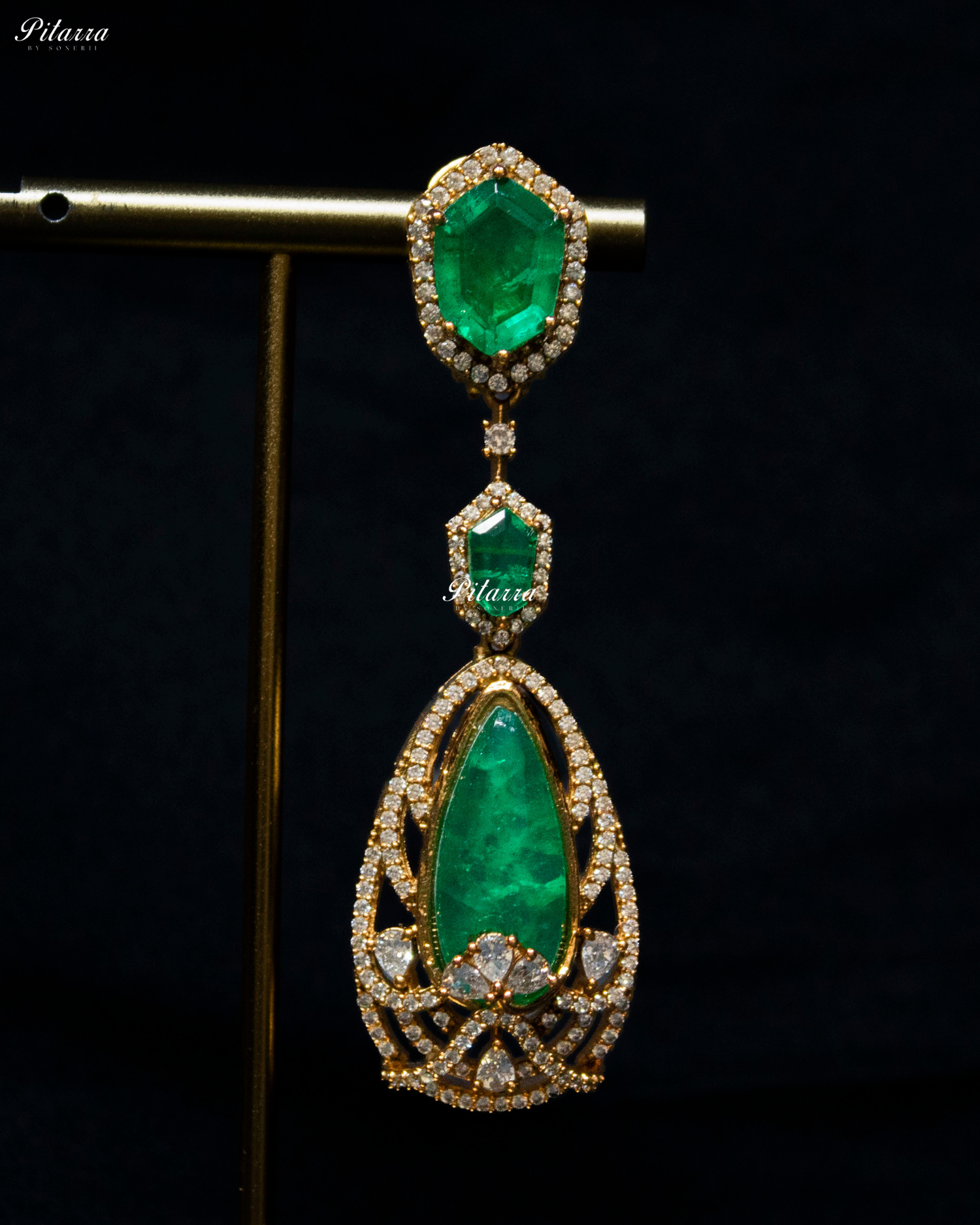 Emerald Doublet Stone with CZ Necklace Set