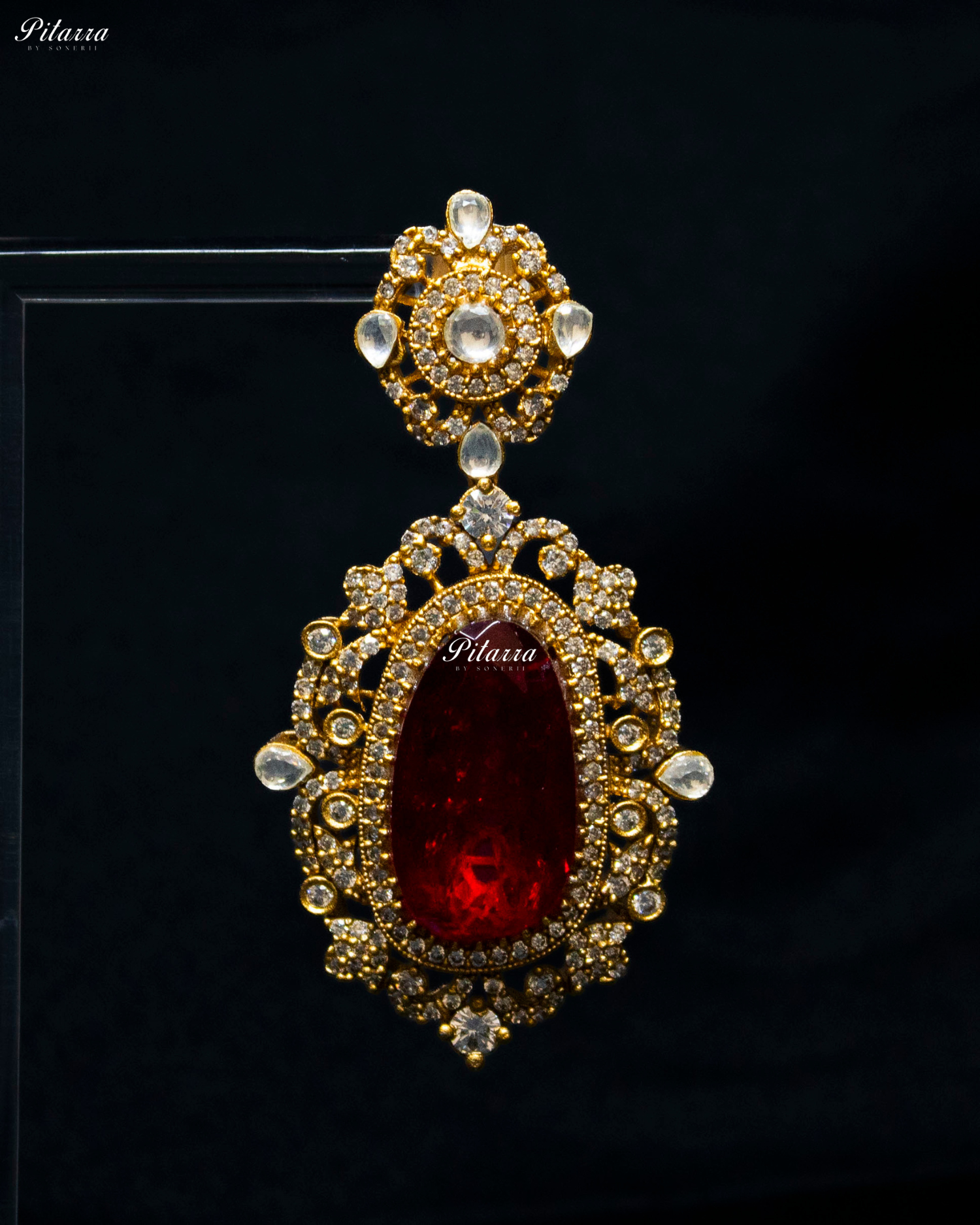Red Stone Bird Victorian Polki Necklace Set