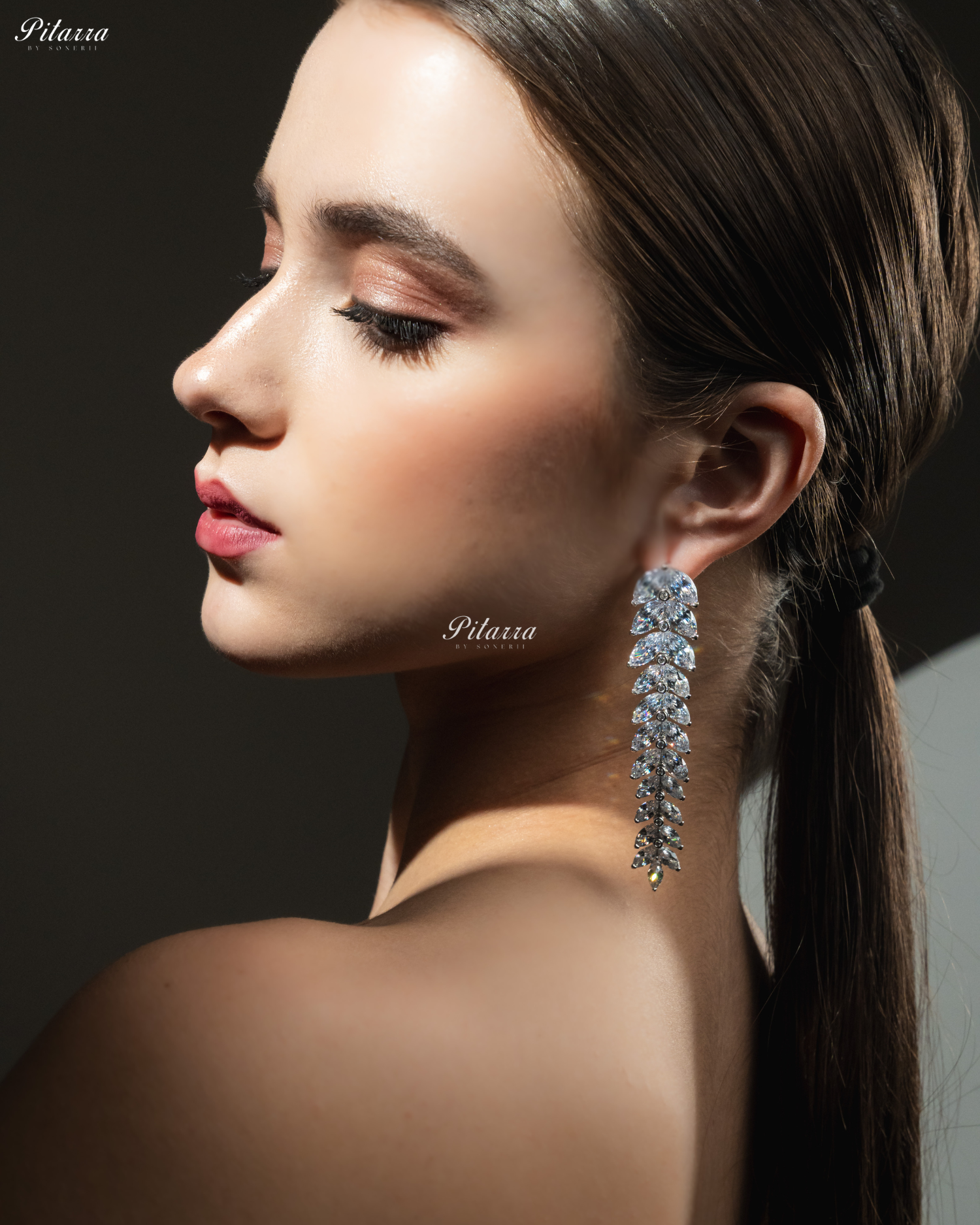 White Crystal Leaf Pattern 92.5 Silver Drop Earrings