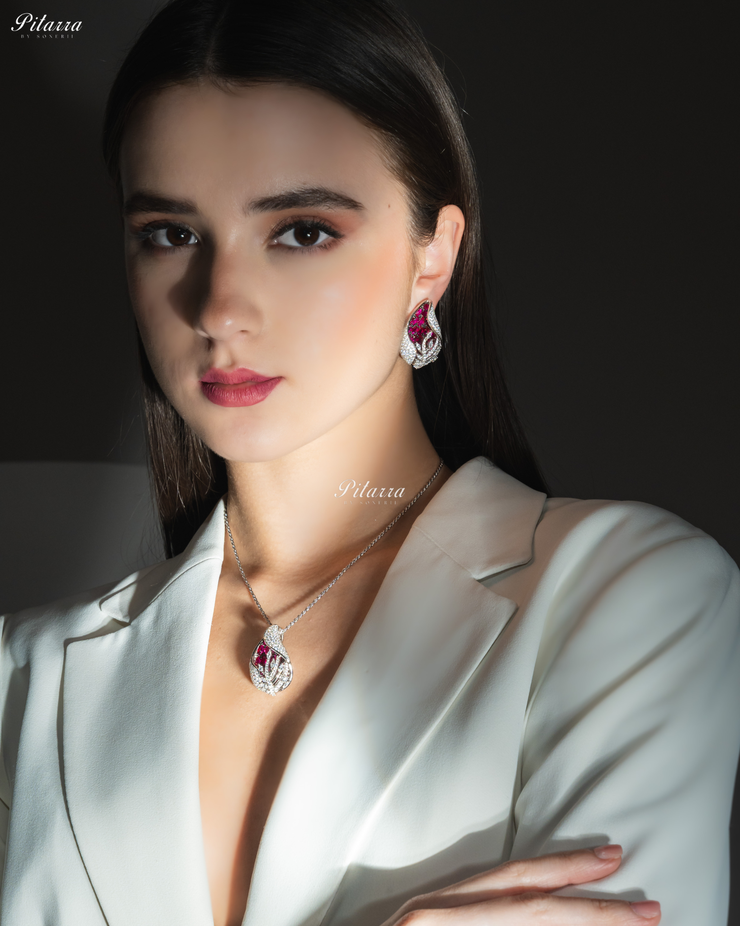 Pink Color Cubic Zirconia Chain 92.5 Silver Pendant Set