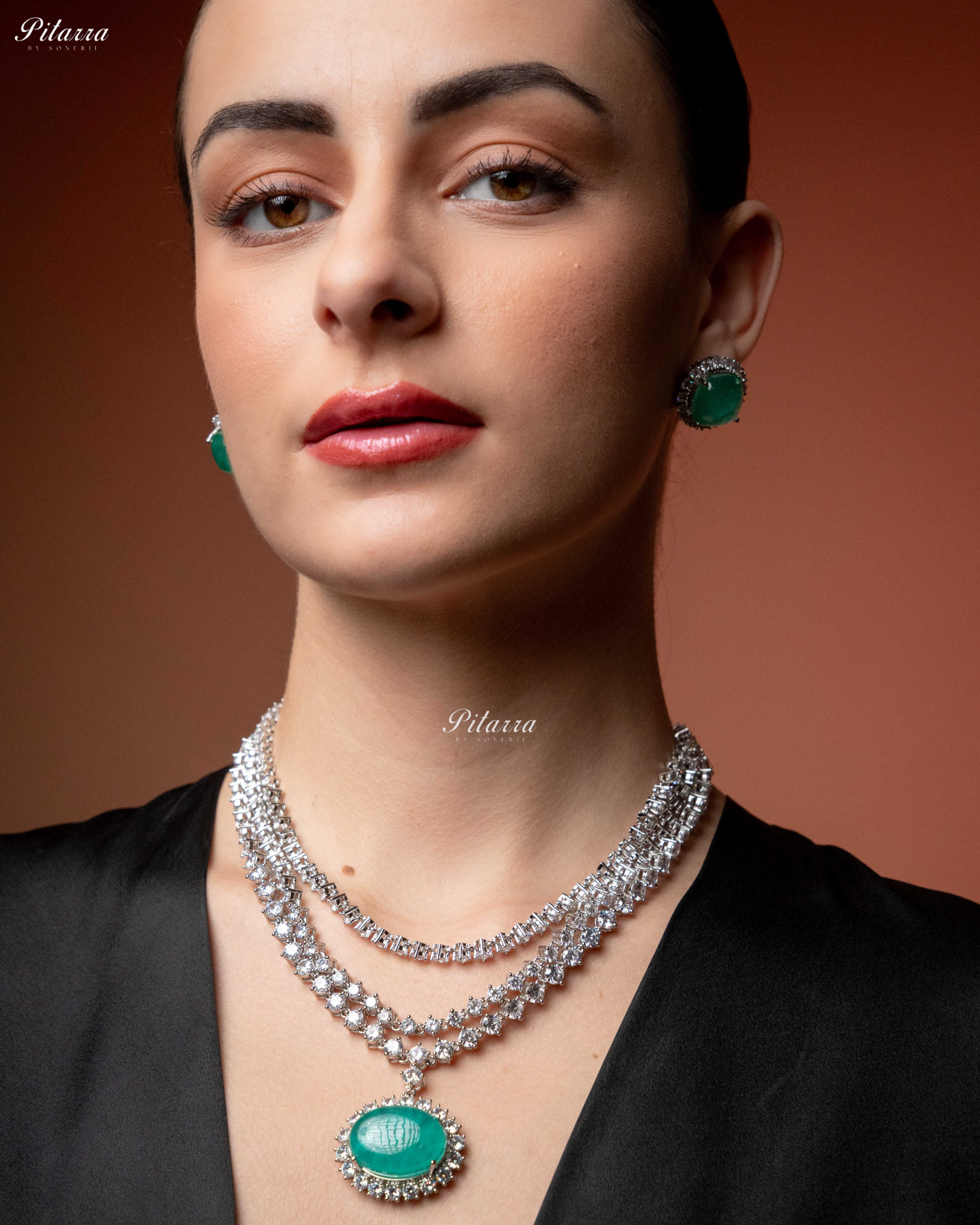 Mint Green Stone Cubic Zirconia Silver Necklace Set