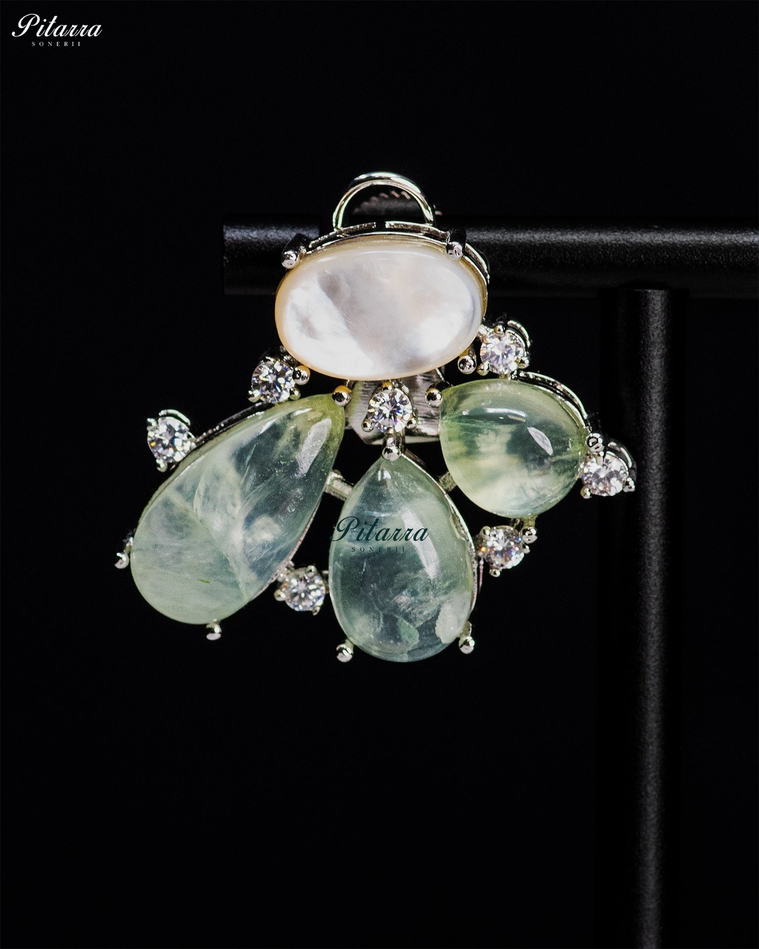 White and Green Stone Crystal Dangler Earrings