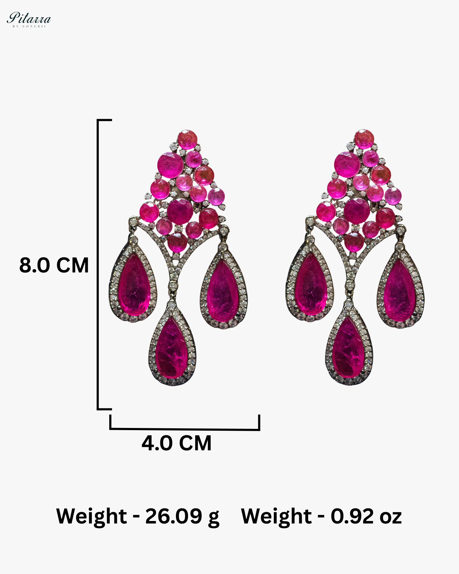 Pink Stone Three Teardrop Golden Finish CZ Crystal Dangler Earrings