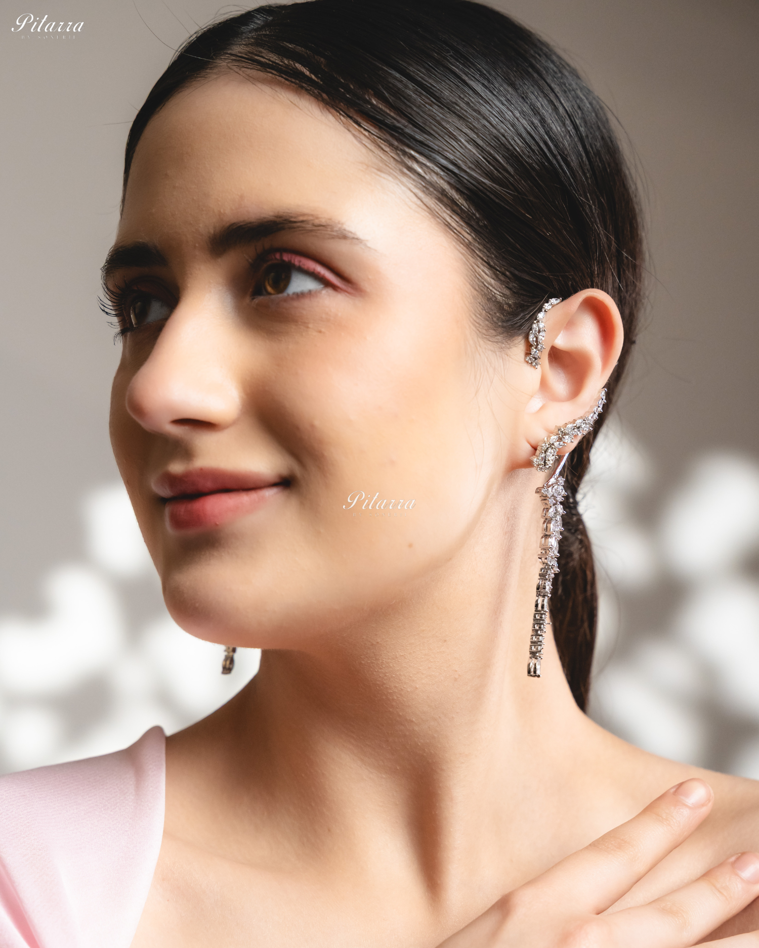 Fiery Flow White Stone EarCuff Crystal Earrings