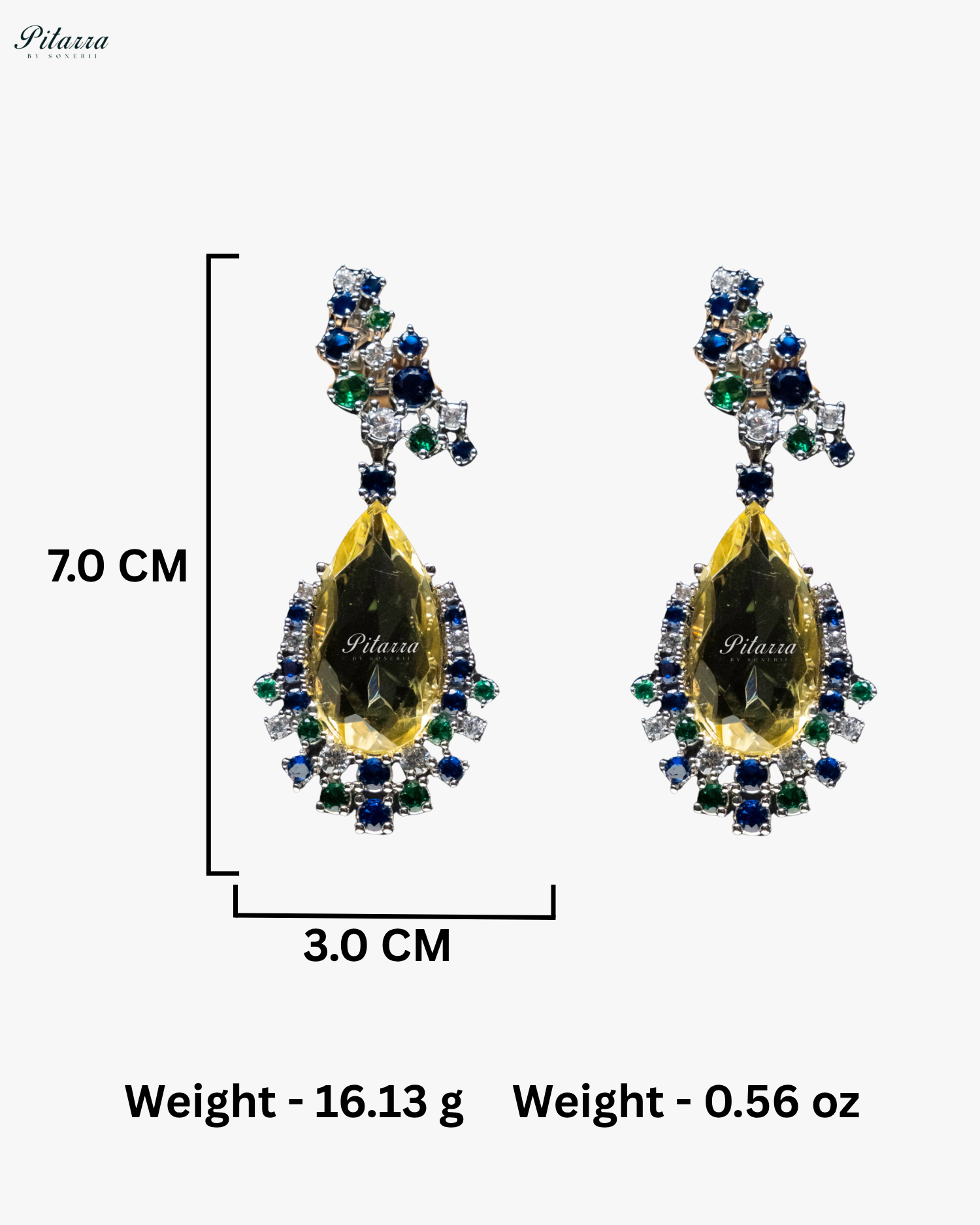 Yellow Stone Sparkling Sliver Line Crystal Earrings