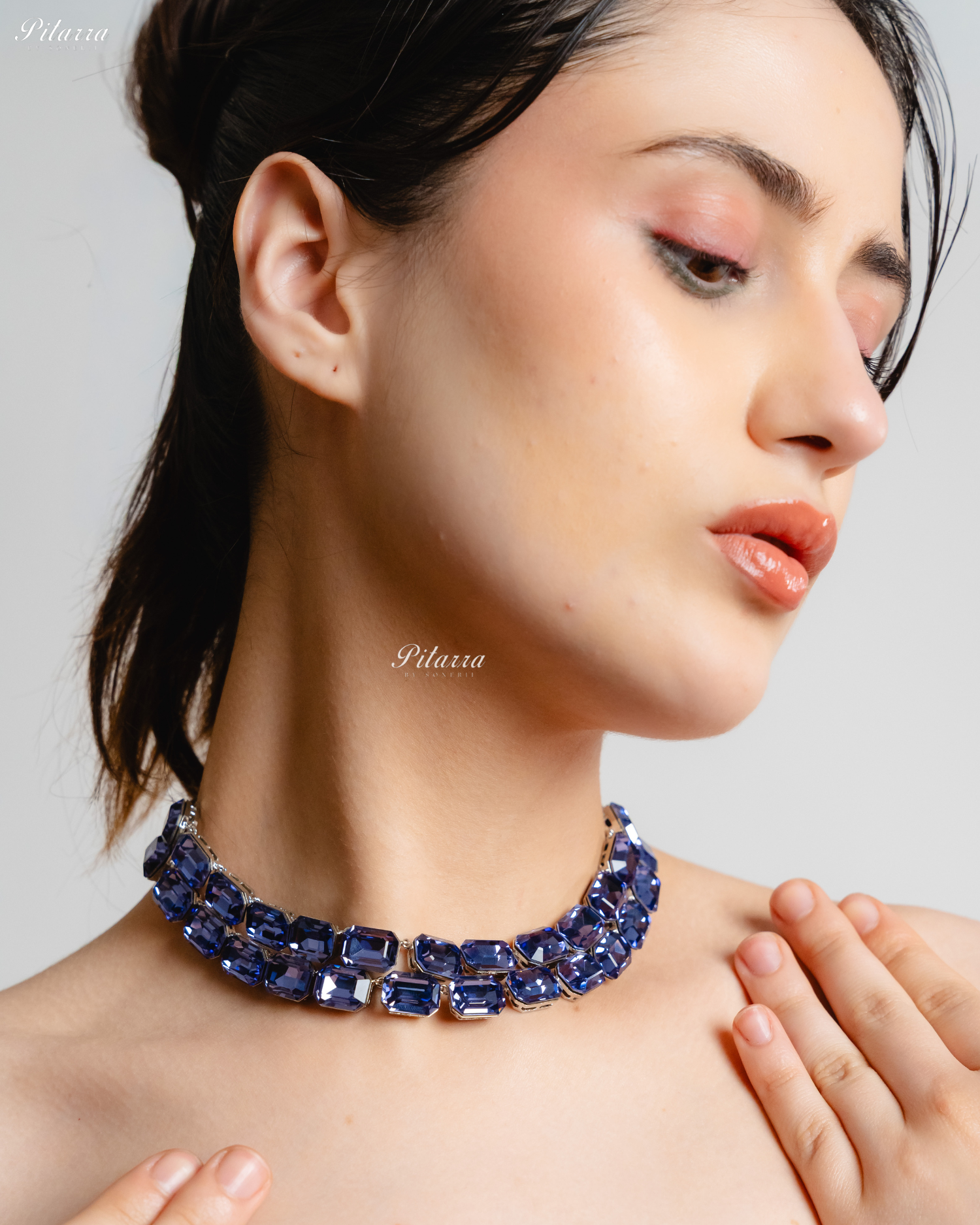 Octagon Cut Two Layer Blue Oversized Crystal Necklace