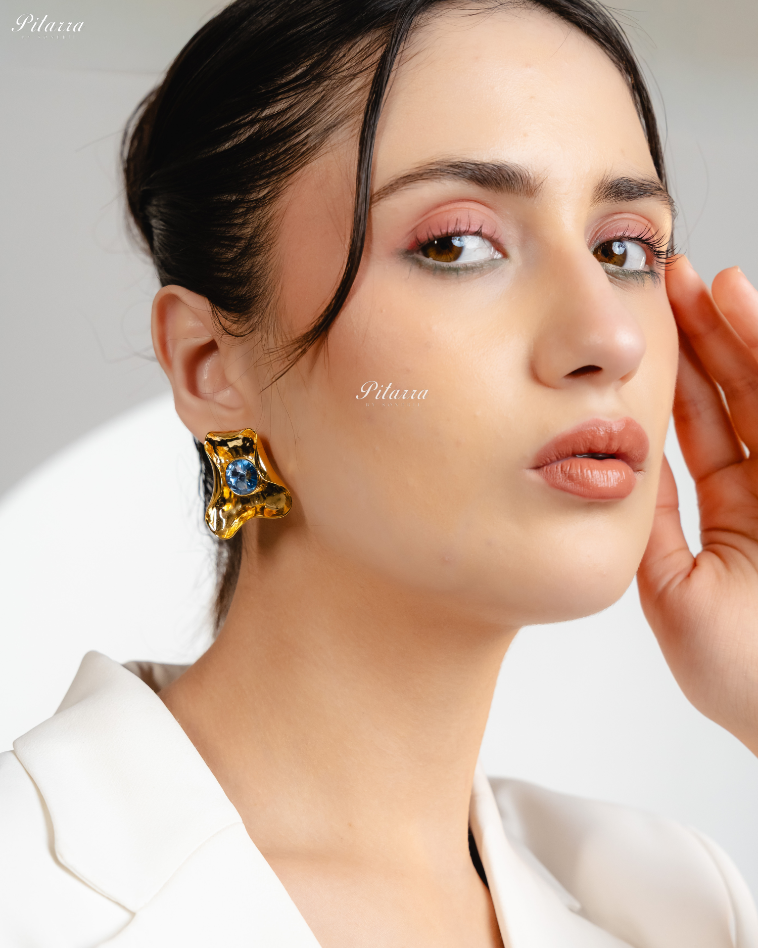 Blue Stone Gold Plated Trendy Stud Earrings