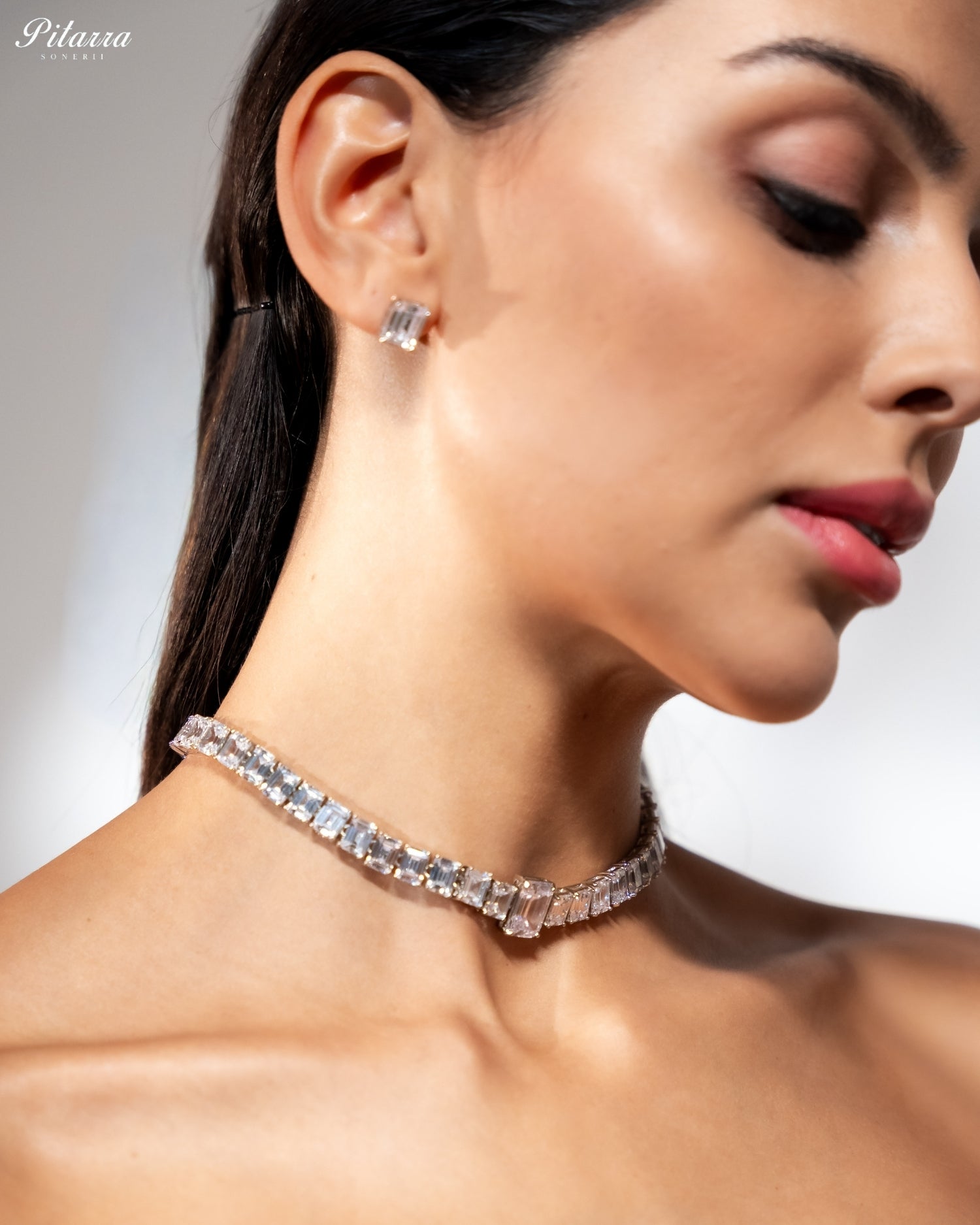 White Diamond Baguette Cut Tennis Choker Necklace