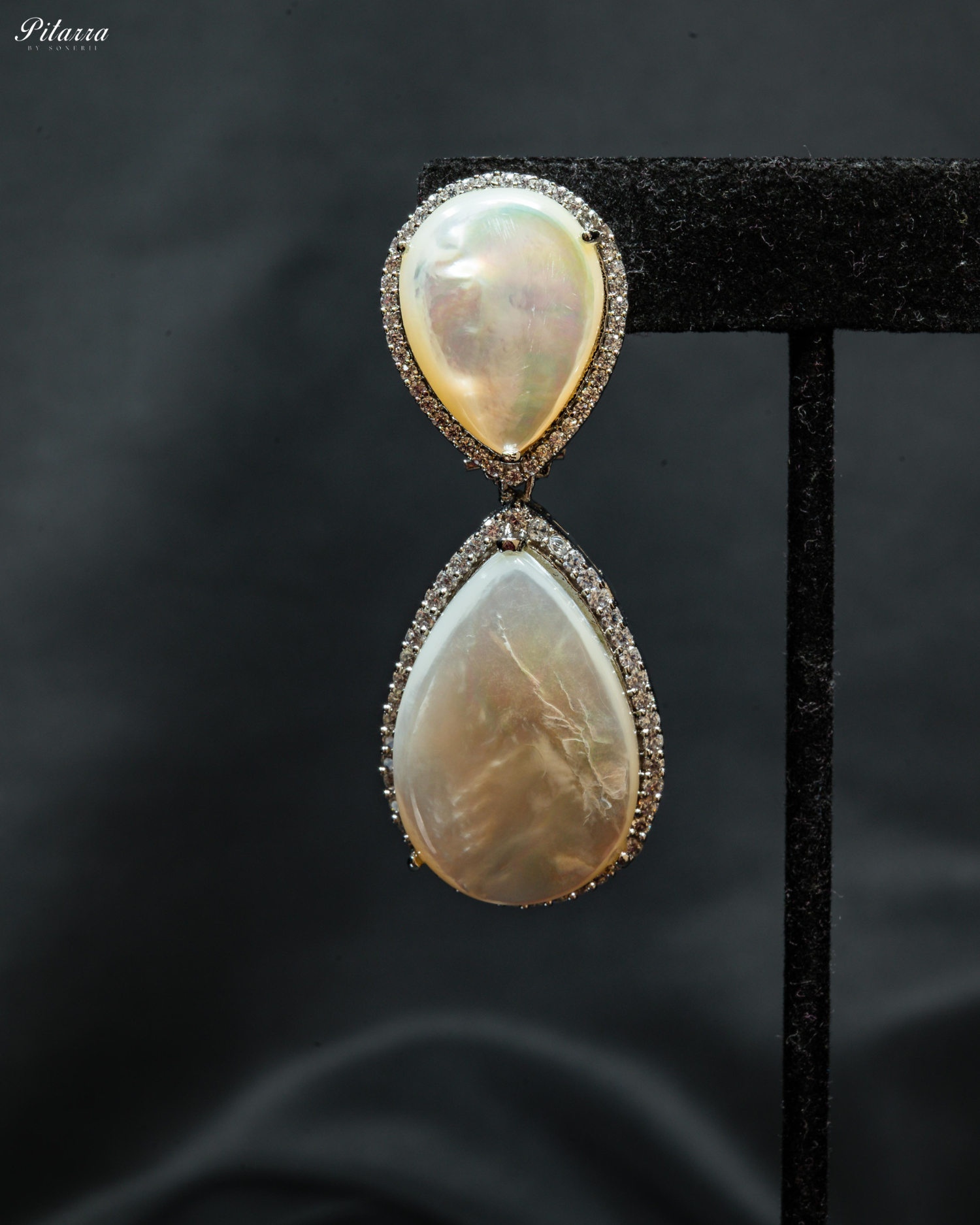 White Color Drop Stone Silver Crystal Dangle Earrings