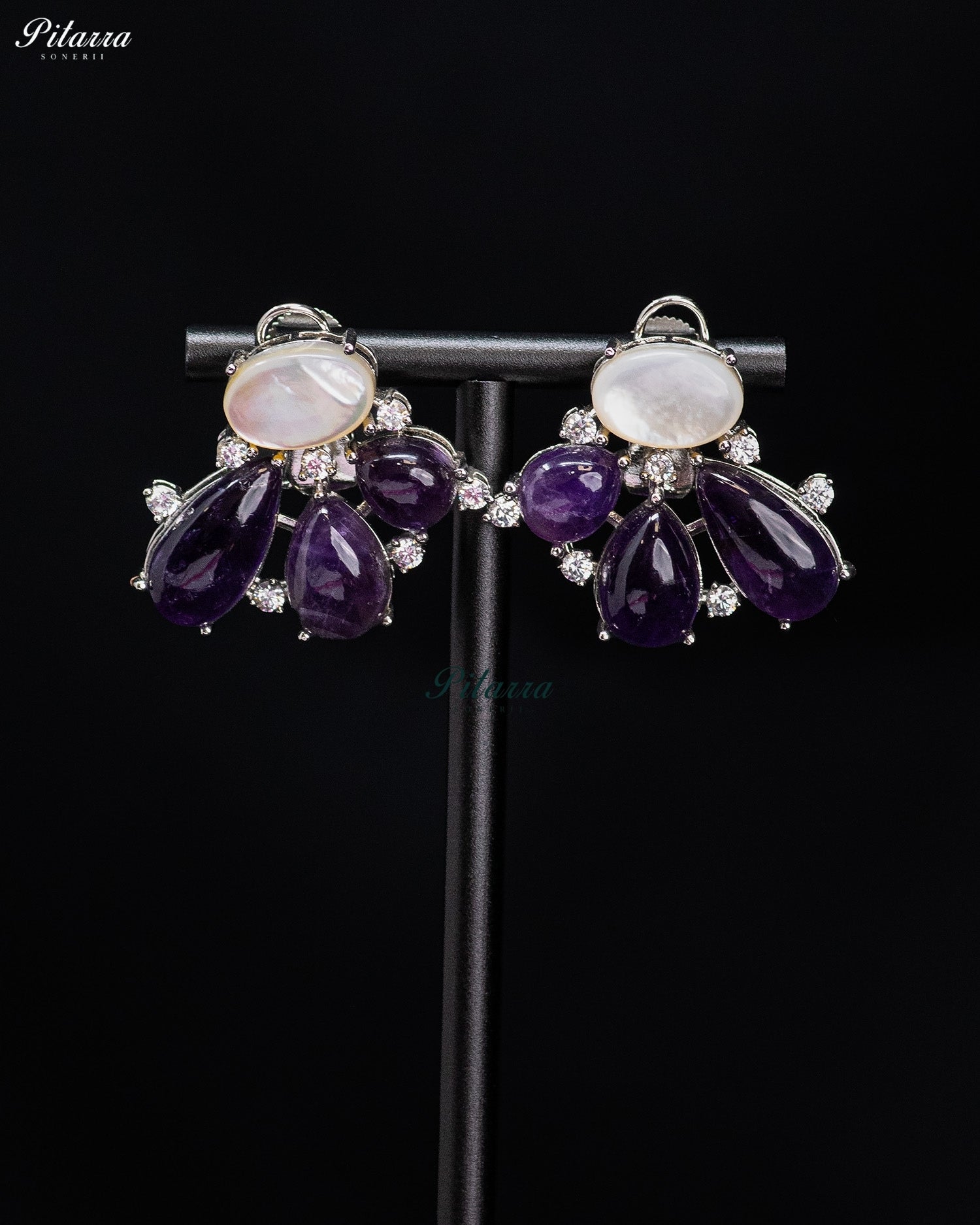 Purple Crystal Floral Stud Earrings
