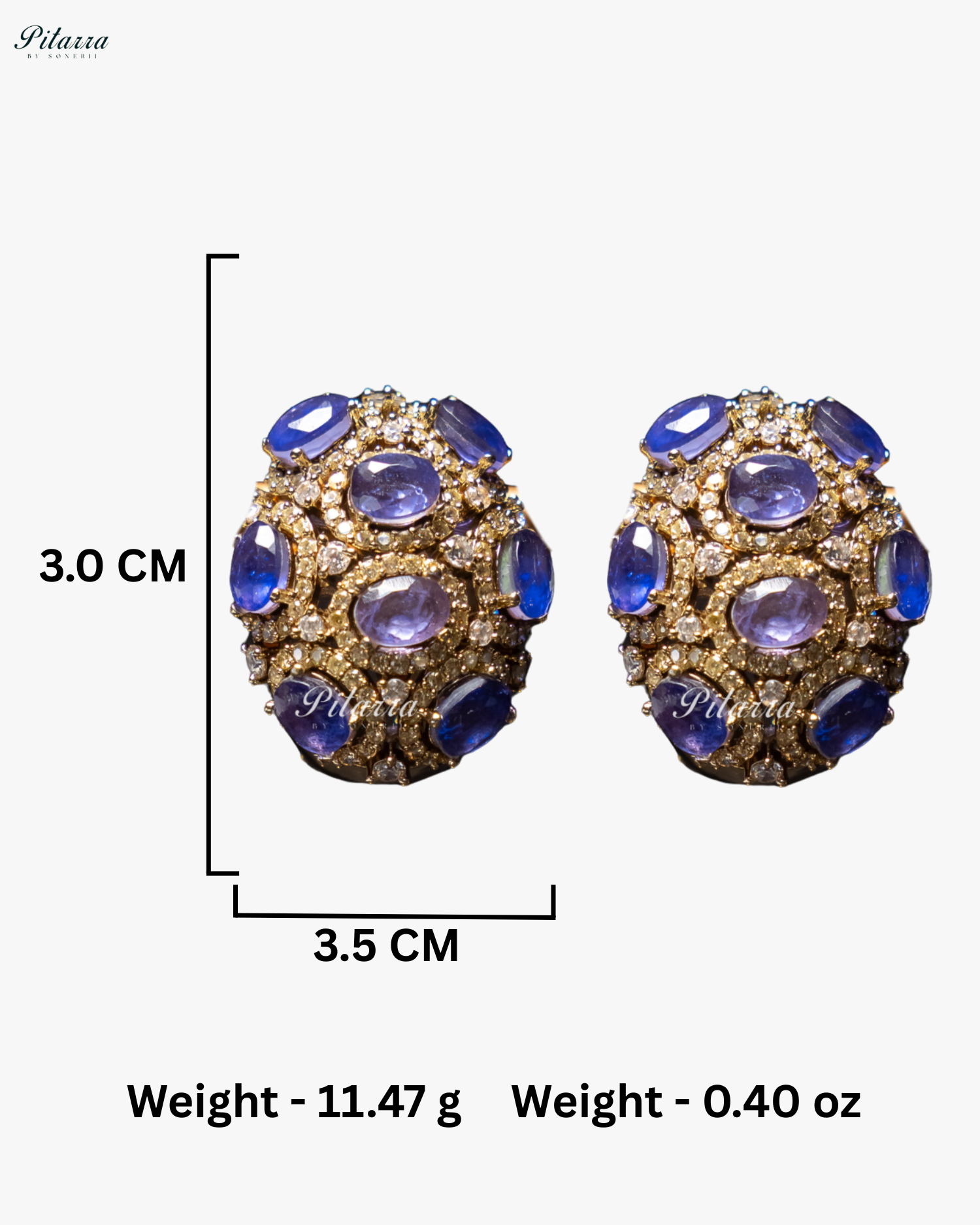 Purple Stone Golden Crystal Stud Earrings
