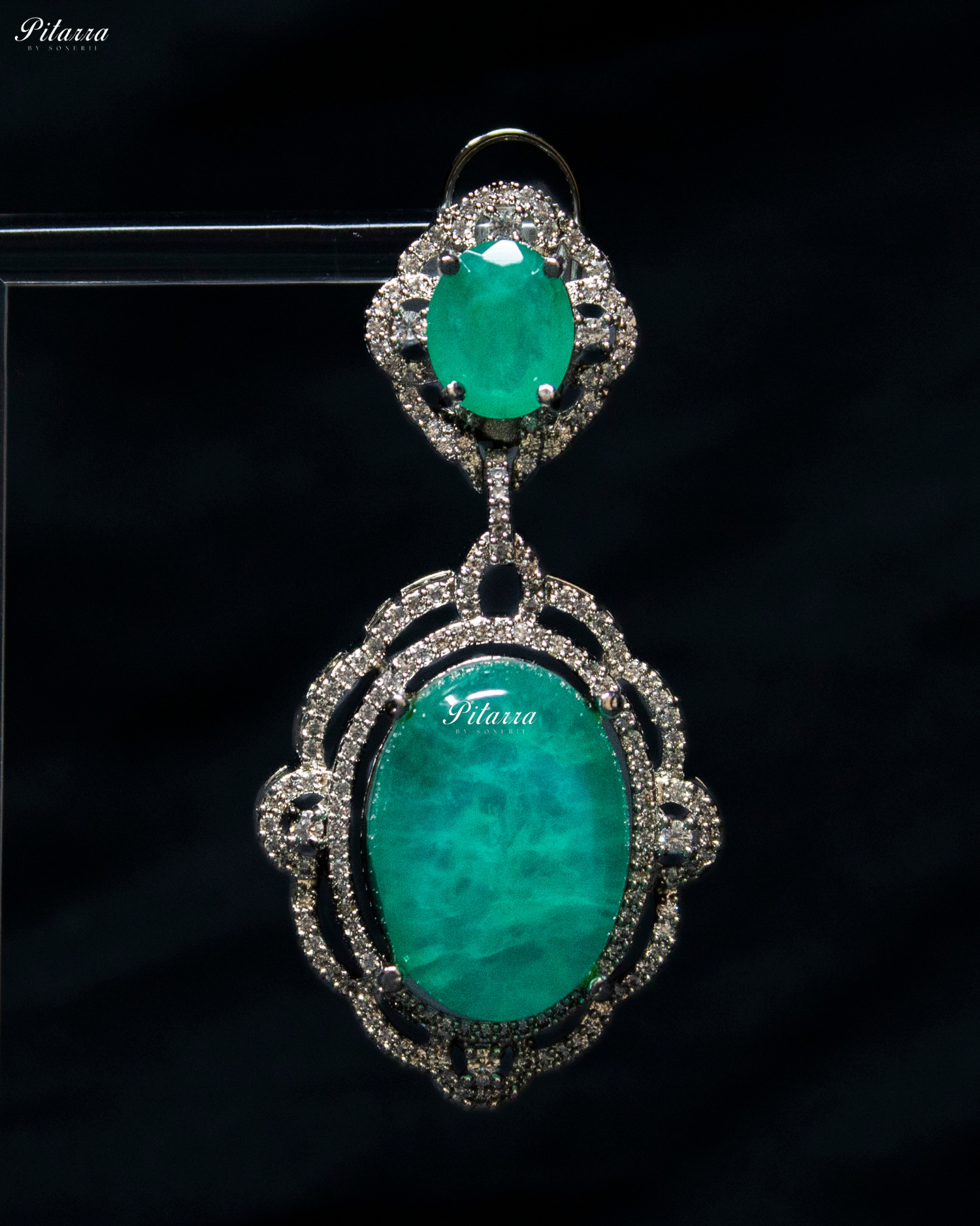 Mint color Stone Silver Finish Tone Crystal Necklace Set