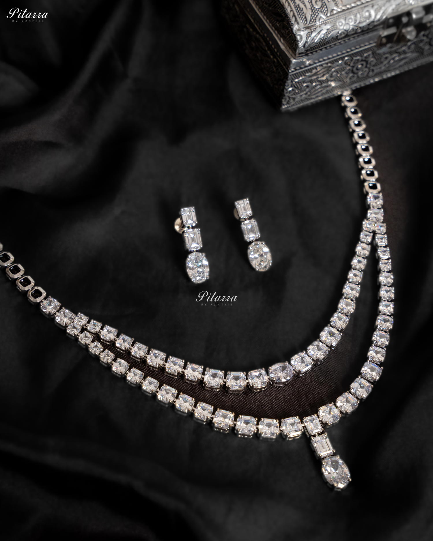 White Two Layer Square Drop Statement Necklace Set