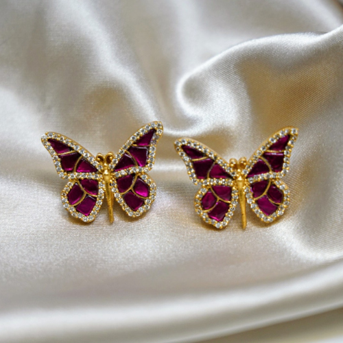 American Diamond Pink Butterfly Earrings