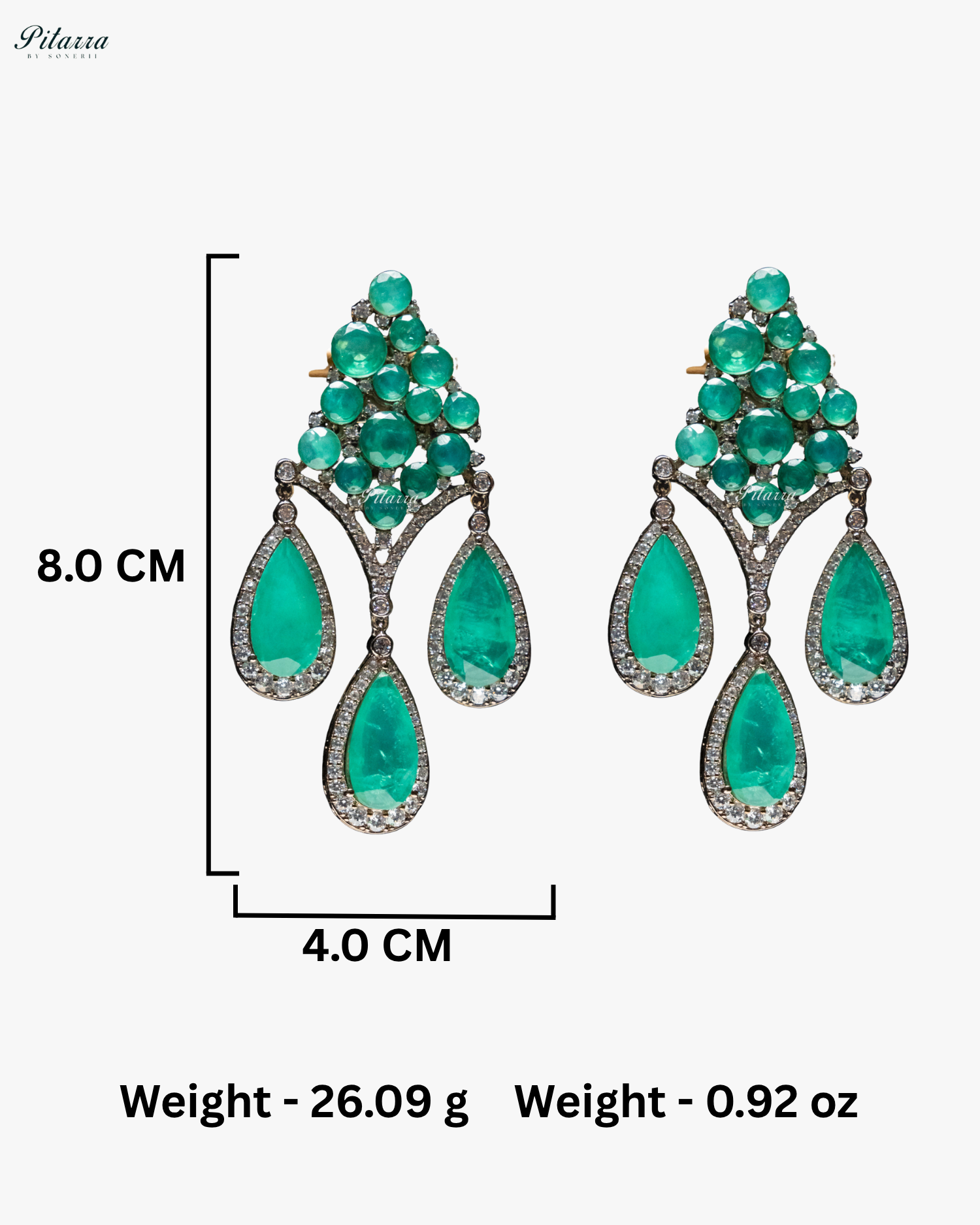 Mint Green Stone Three Teardrop Silver Finish CZ Doublet Dangler Earrings