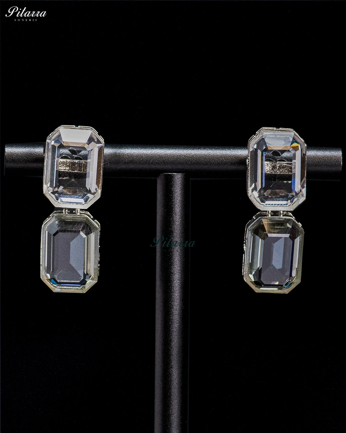 White and Grey Emerald Cut Crystal Drop Earrings