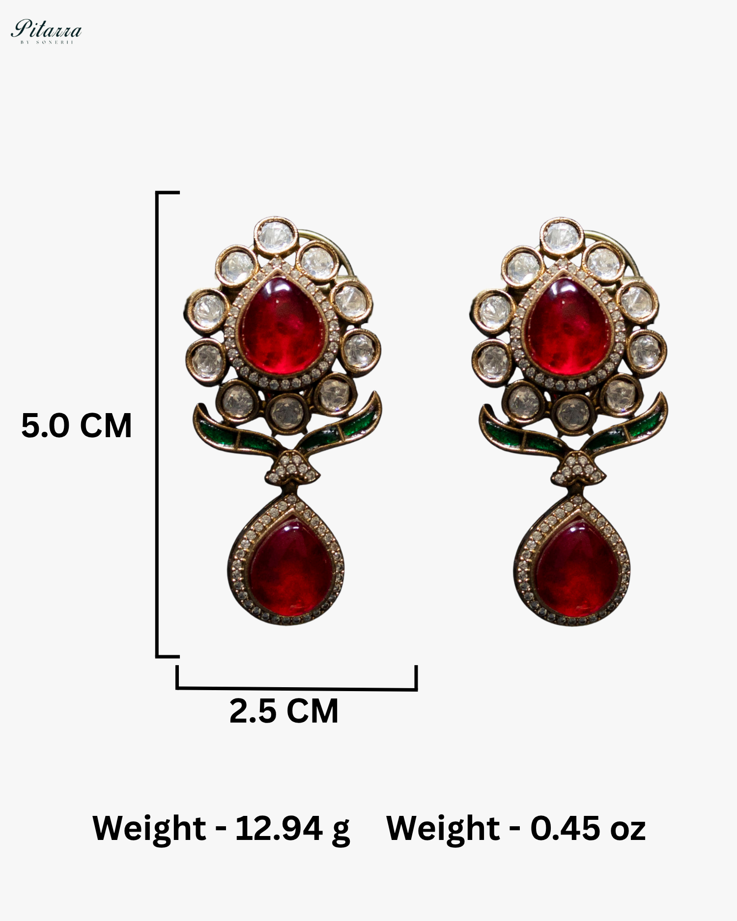 Red Drop Emerald Line Victorian Polki Kundan Necklace Set