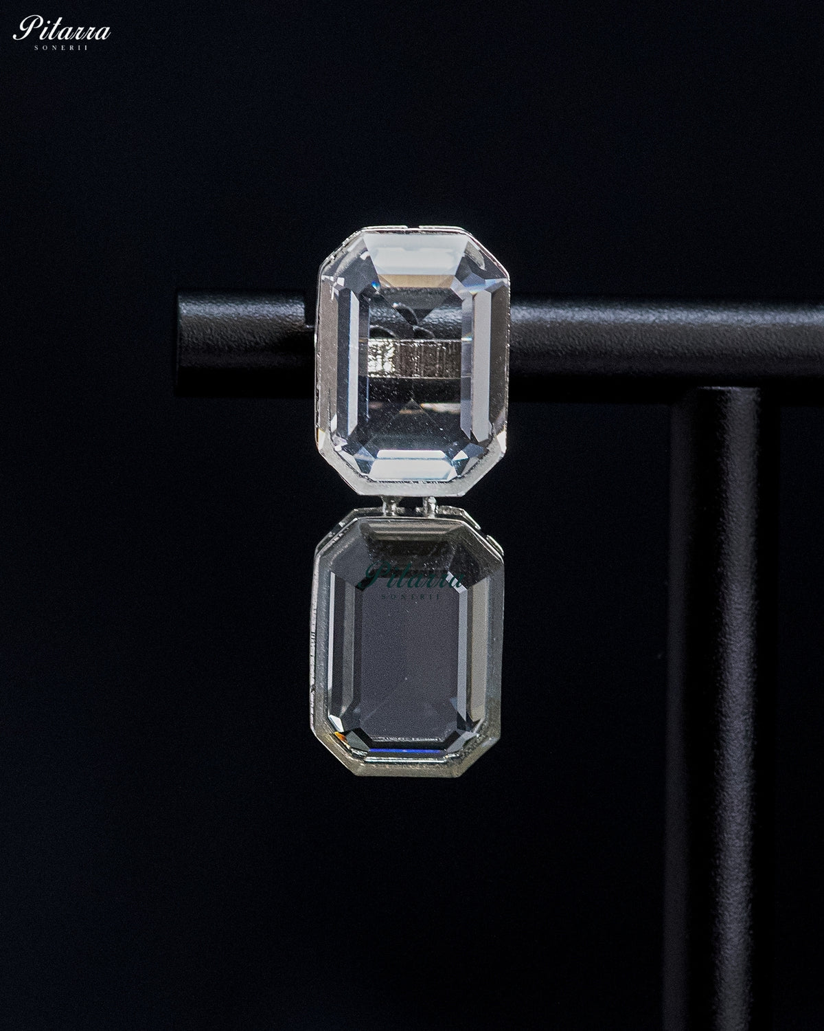 White and Grey Emerald Cut Crystal Drop Earrings