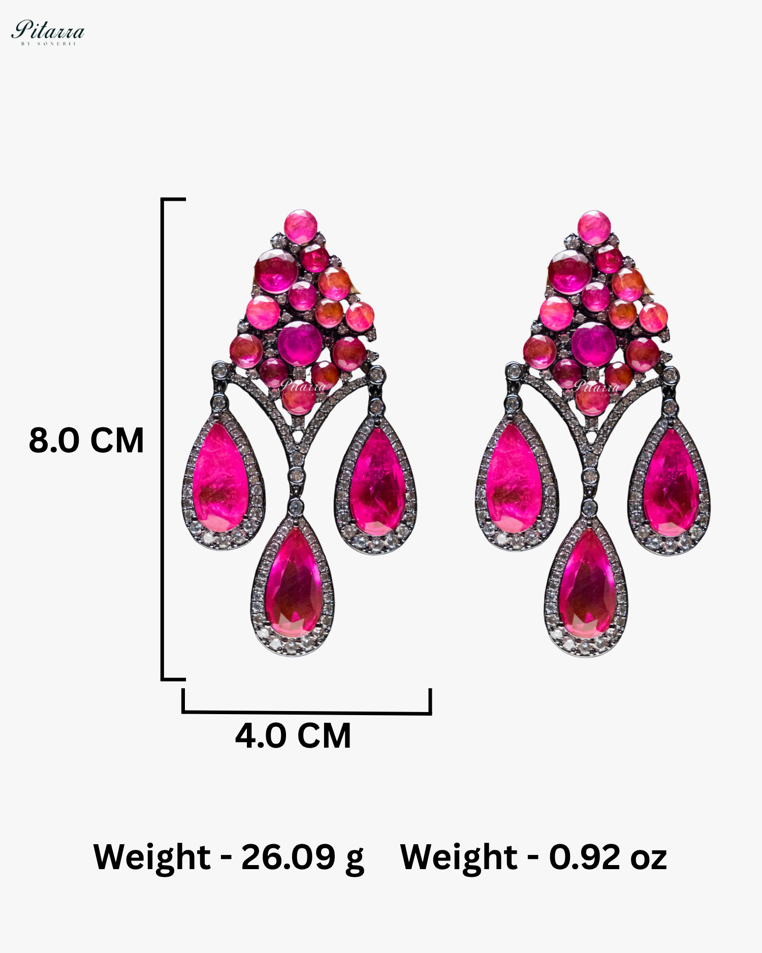 Pink Stone Three Teardrop Silver Finish CZ Crystal Dangler Earrings
