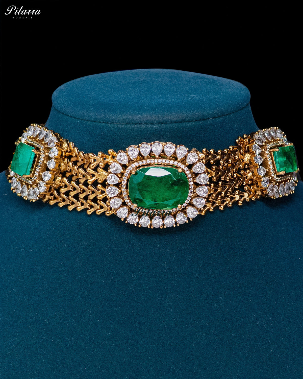Emerald Green Stone Kundan Choker Set