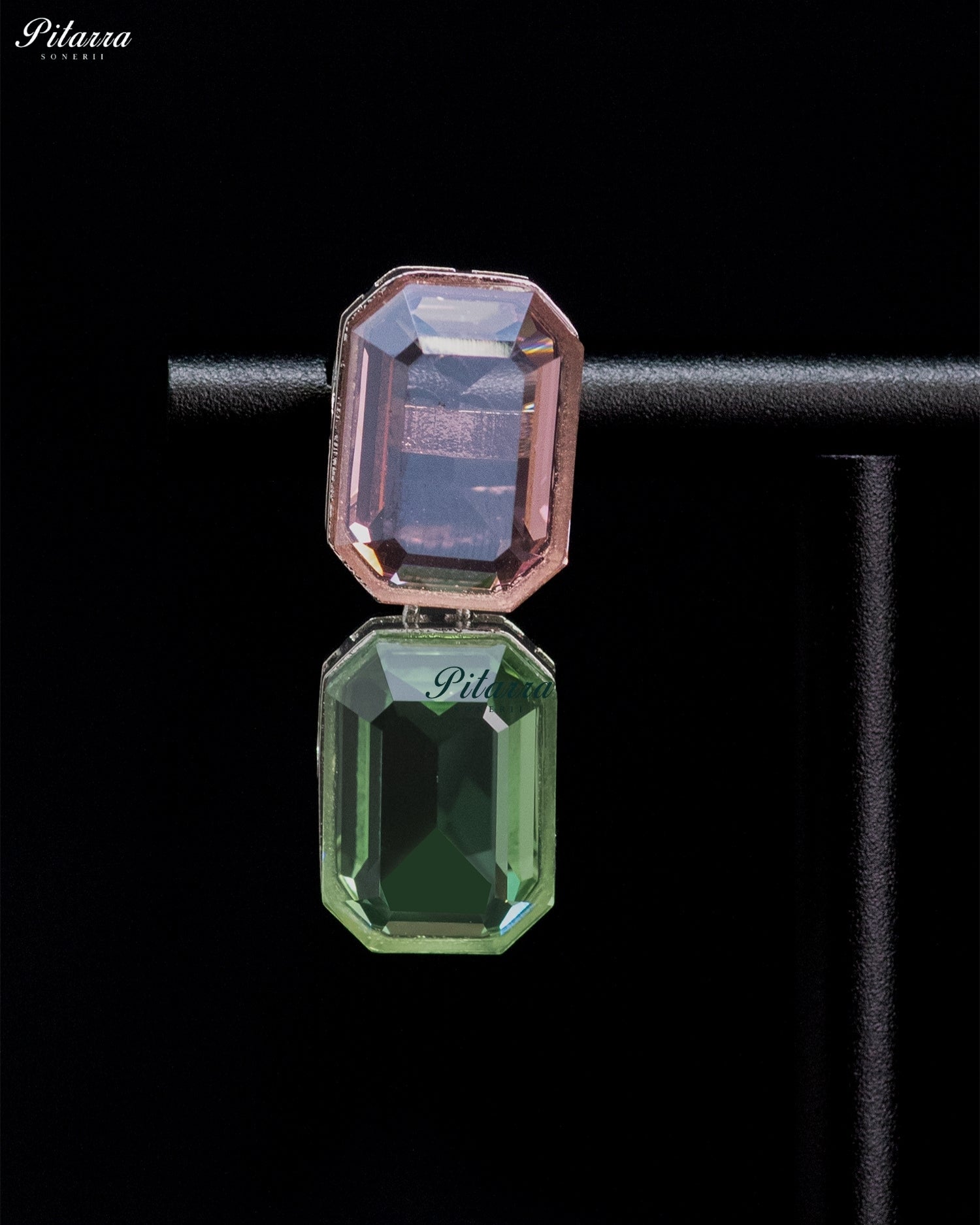 Pink and Green Emerald-Cut Crystal Drop Earrings