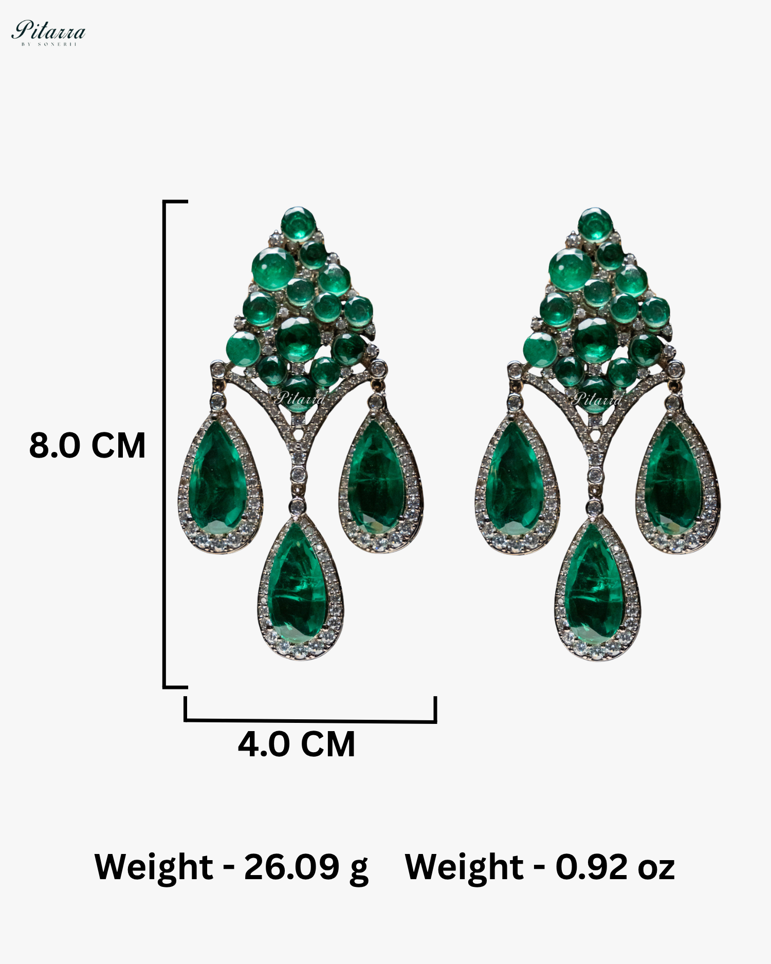 Emerald Stone Three Teardrop Silver Finish CZ Doublet Dangler Earrings