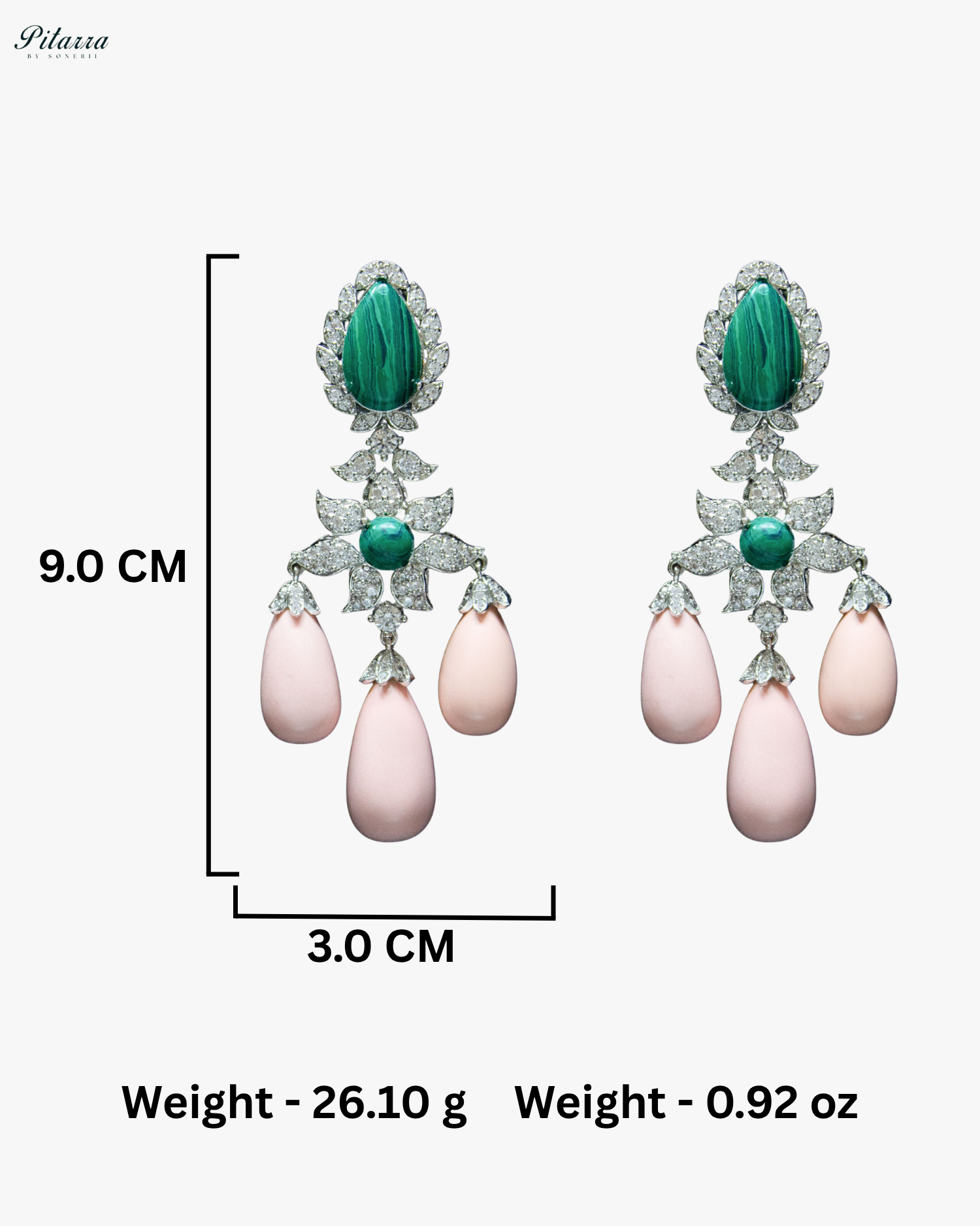 Green and Peach Statement Crytsal Dangler Earrings