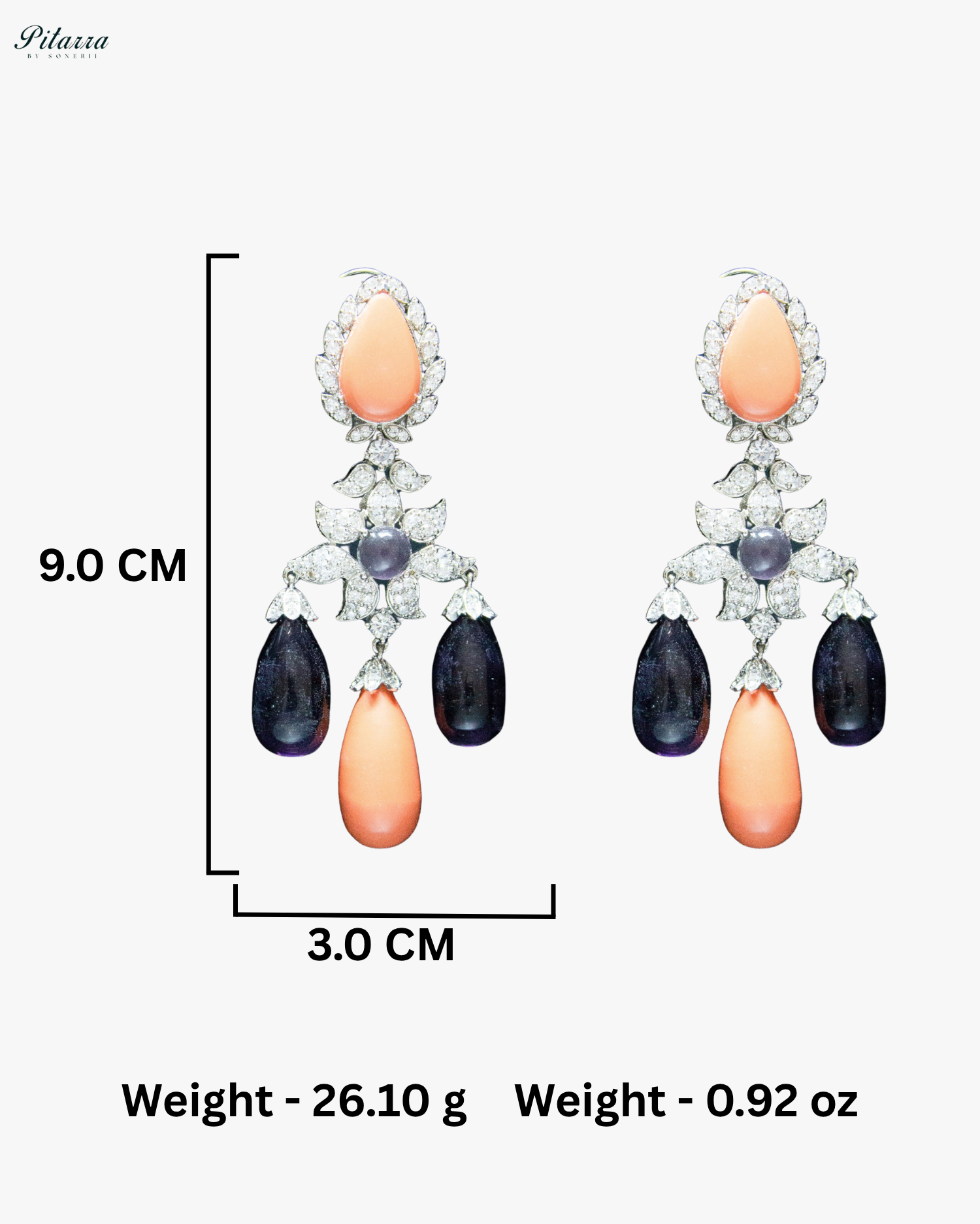 Peach and Amethyst Statement Crystal Dangler Earrings