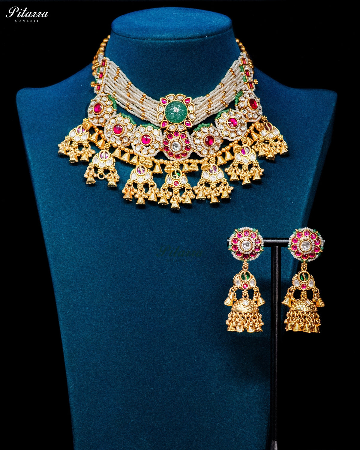 Multicolor Pearl Jhumka Necklace Set