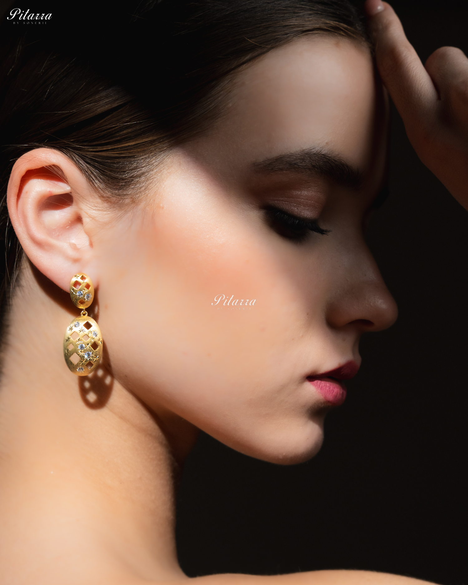 White Stones Embedded Pattern 92.5 Silver Drop Earrings