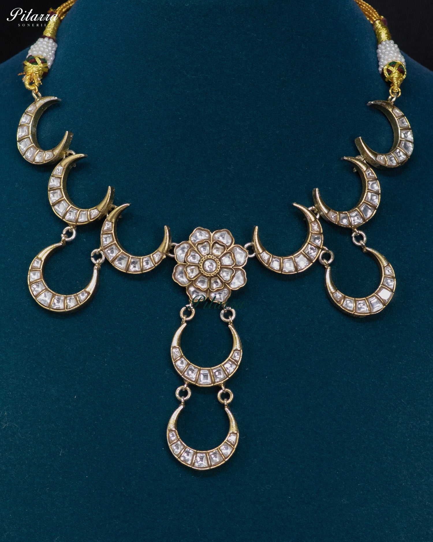 Elegant Crescent Kundan Floral Necklace Set