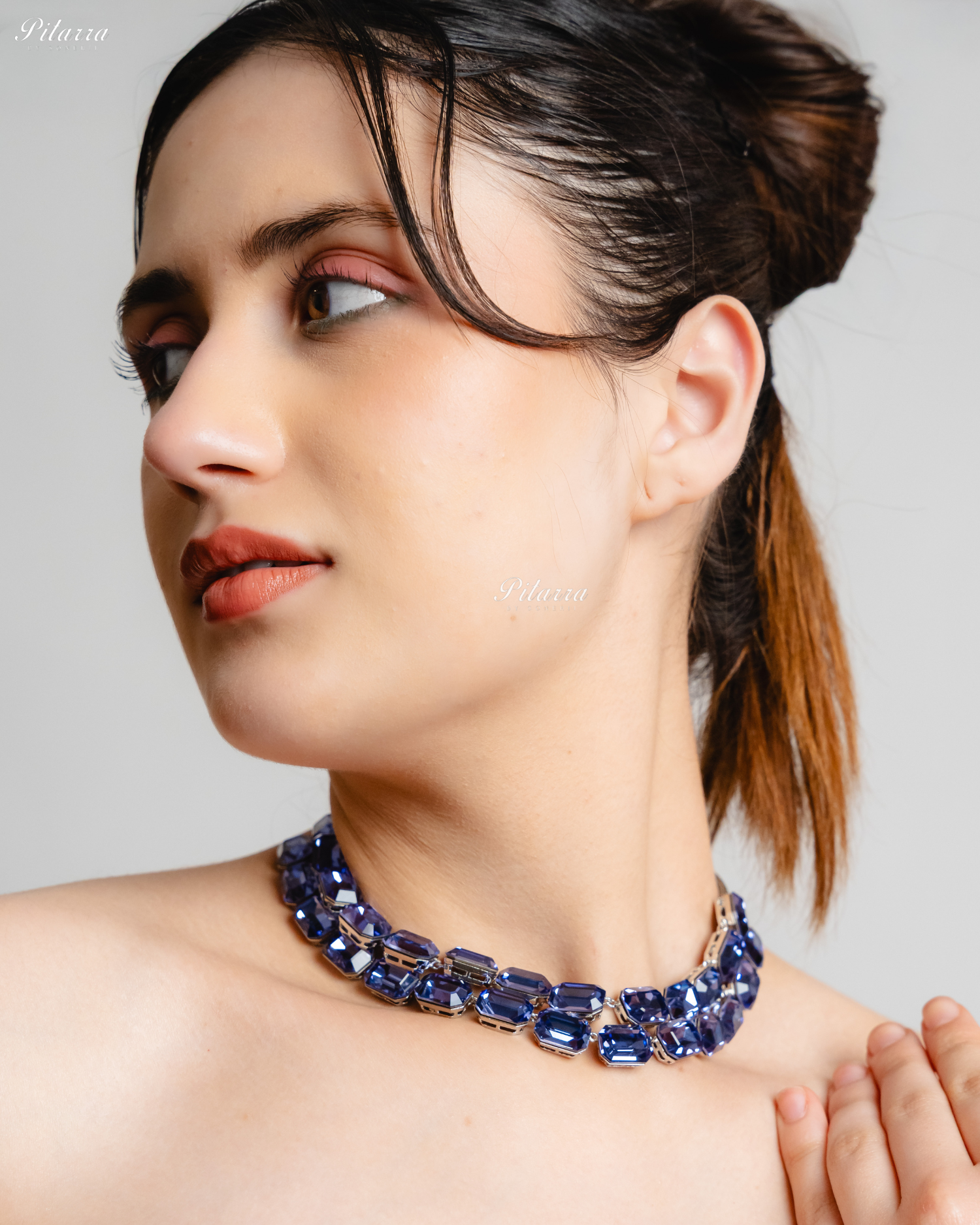 Octagon Cut Two Layer Blue Oversized Crystal Necklace