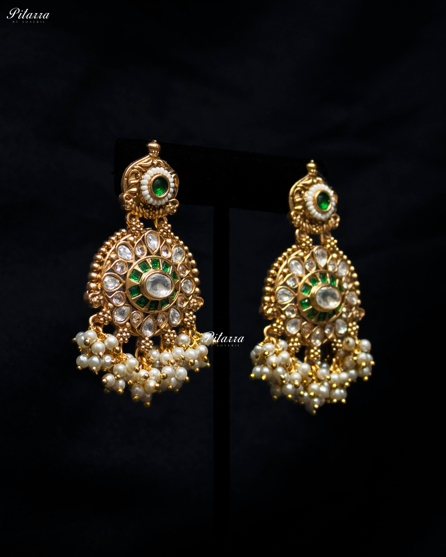 Emerald Stone Handcrafted Rajwadi Kundan Necklace Set