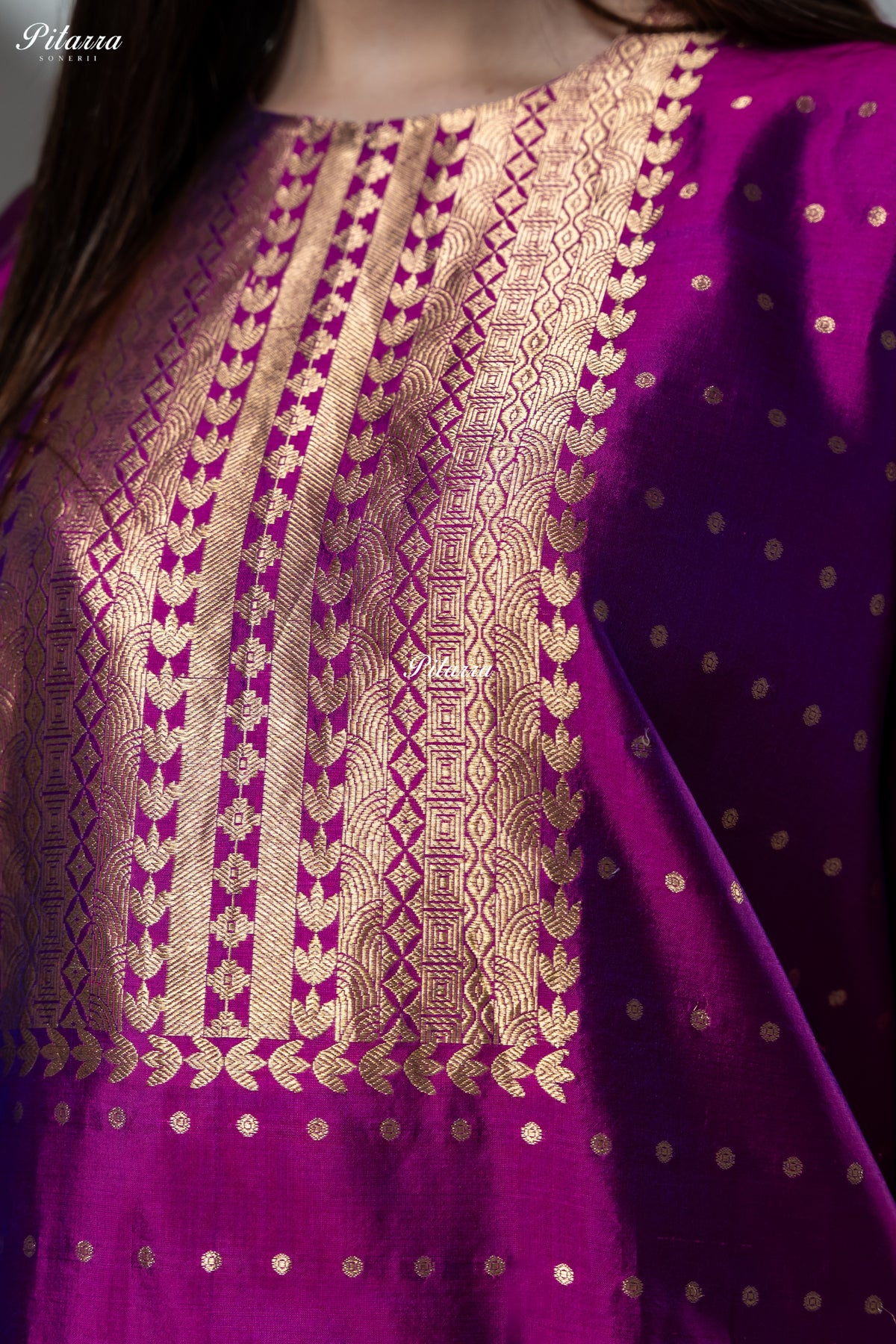 Magenta Purple Gold Zari Kurta Palazzo Set