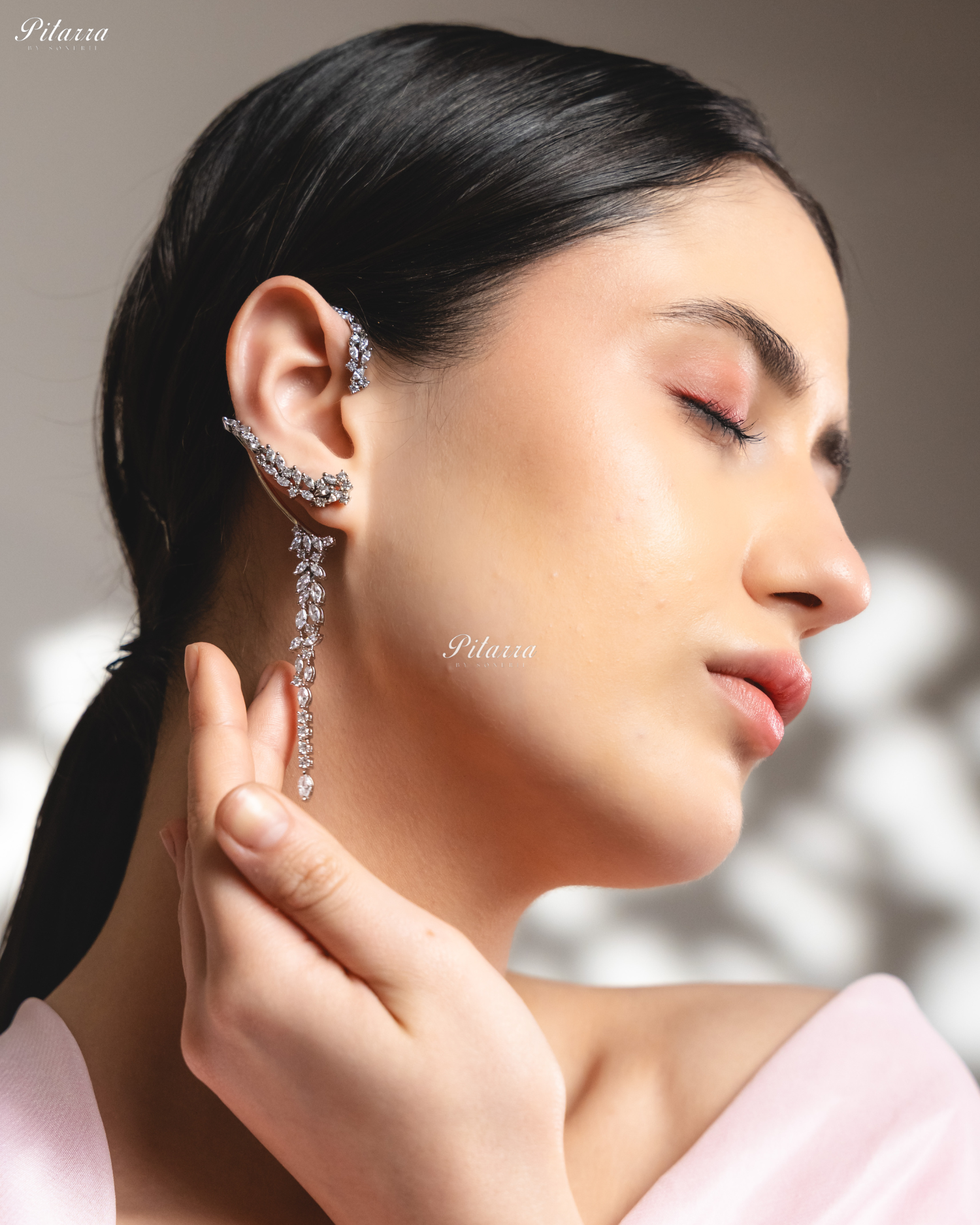 Fiery Flow White Stone EarCuff Crystal Earrings