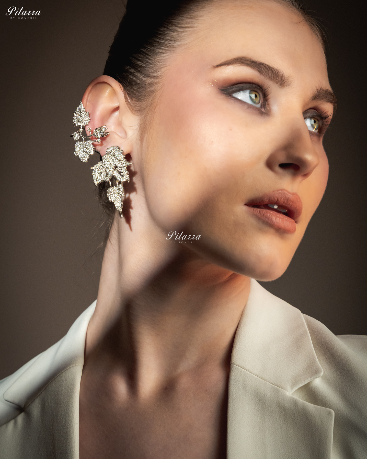 Silver Unique Leaf Shaped Crystal Earrings