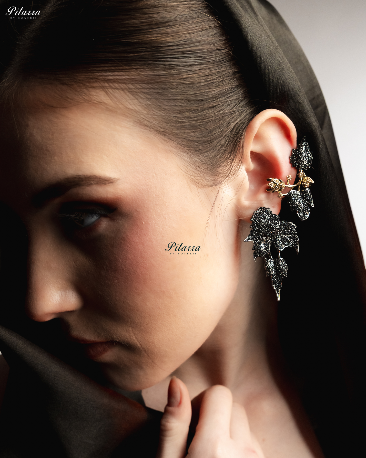 Black Unique Leaf Shaped Crystal Earrings