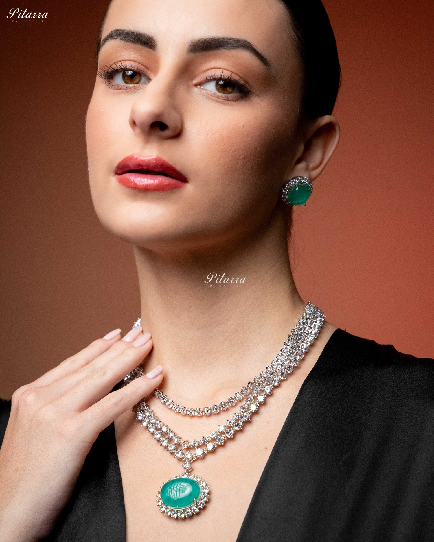 Mint Green Stone Cubic Zirconia Silver Necklace Set