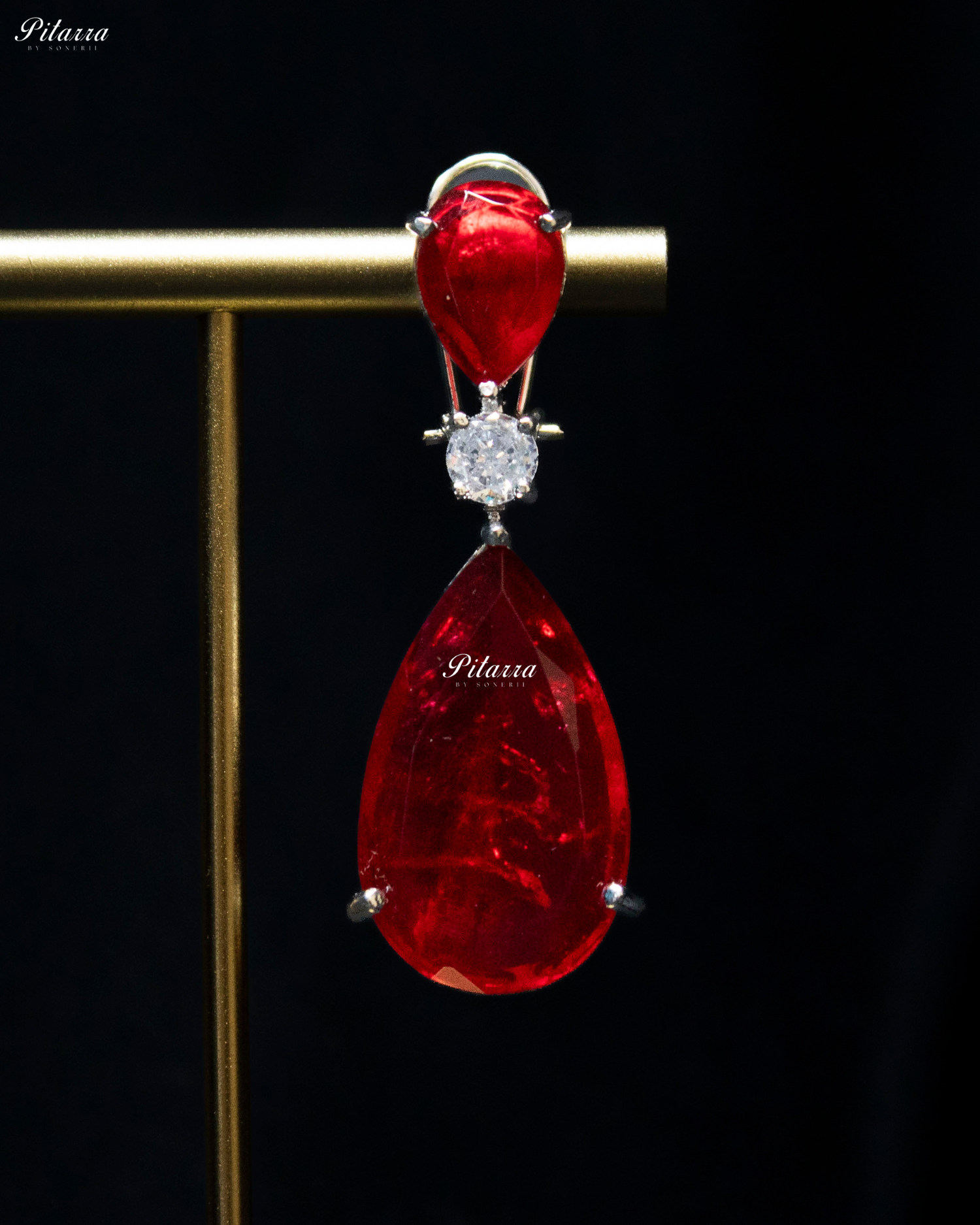 Red Tear Drop Shaped Crystal Necklace Set