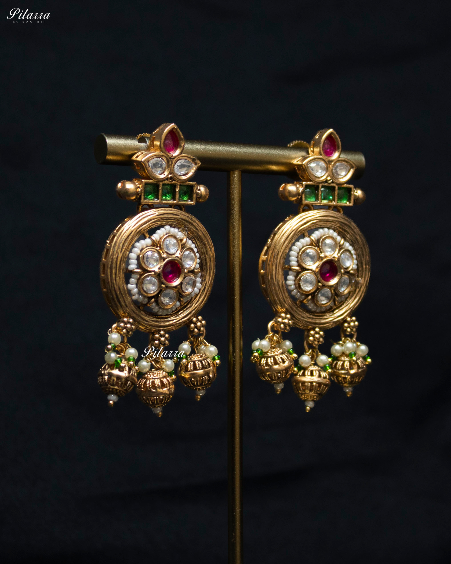 Floral Pink Stone Green Pearl Kundan Choker Set