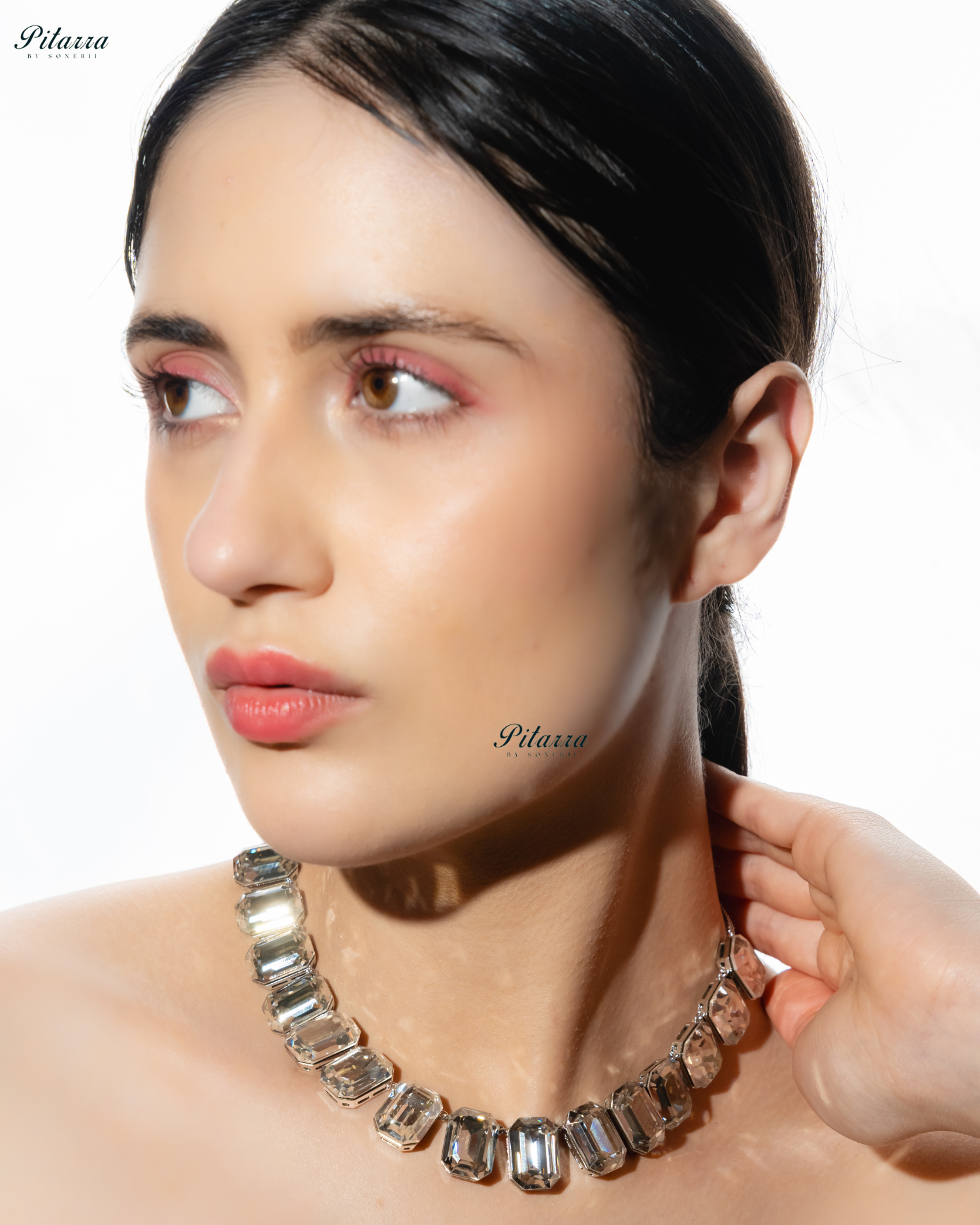 Octagon Cut White Oversized Crystal Statement Necklace Set