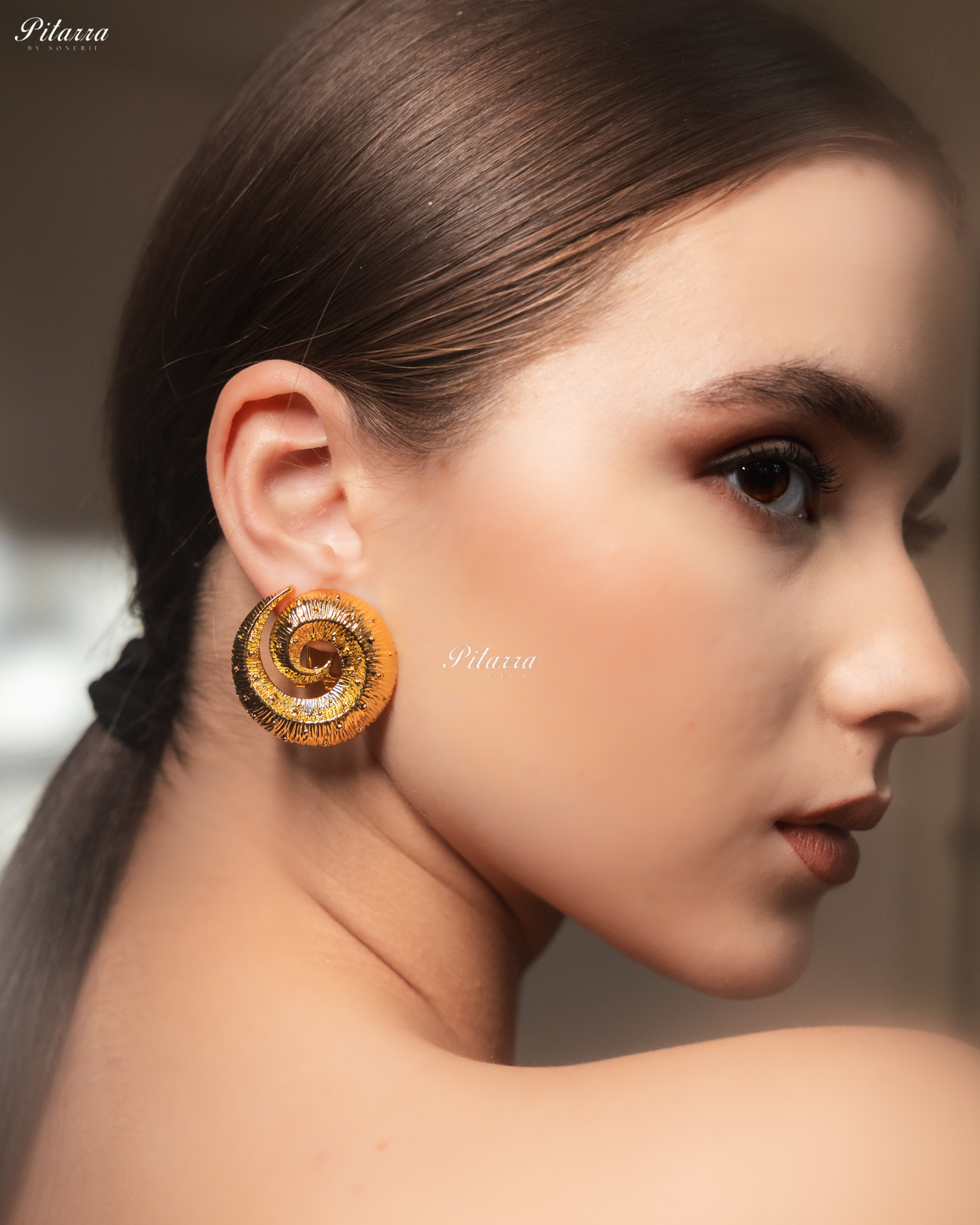 Spiral Seashell Design Golden Stud Earrings